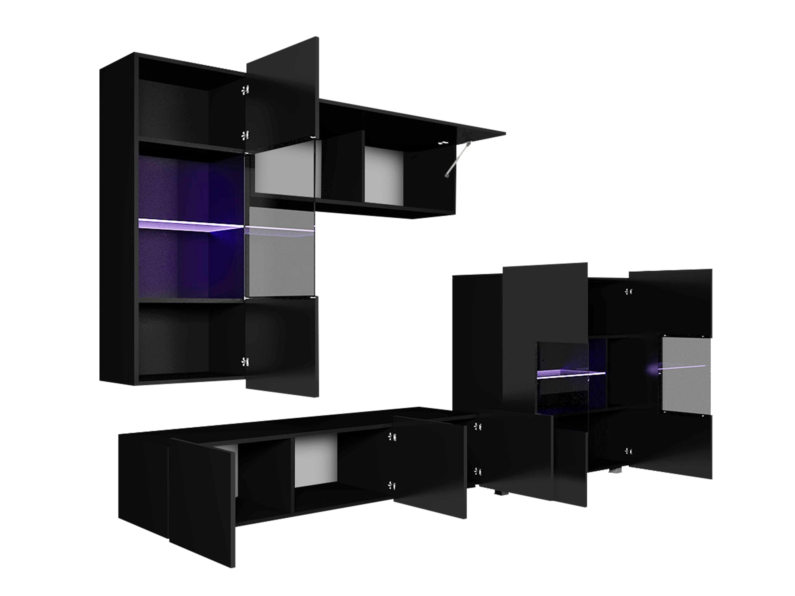 Set za dnevnu sobu Remus III (Crno + Sjajno crna + Belo + Sjajno belo)