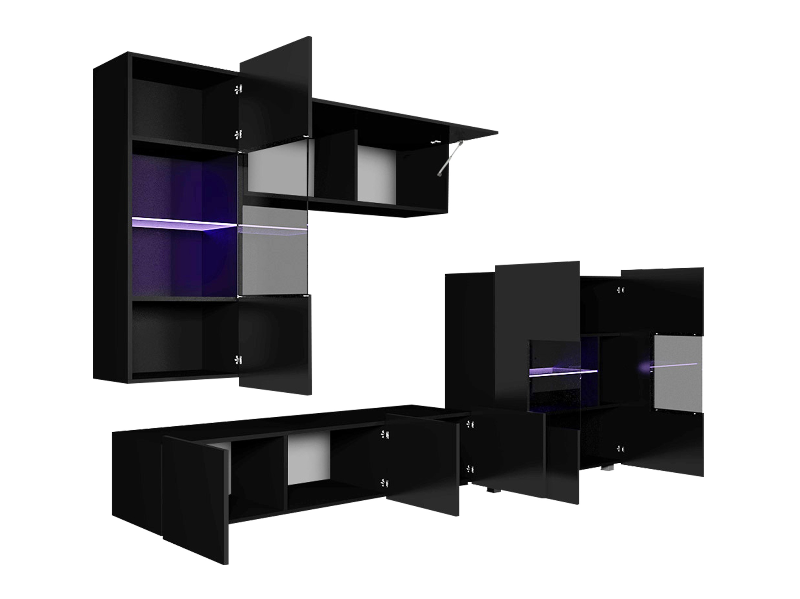 Set za dnevnu sobu Remus III (Crno + Sjajno crna)