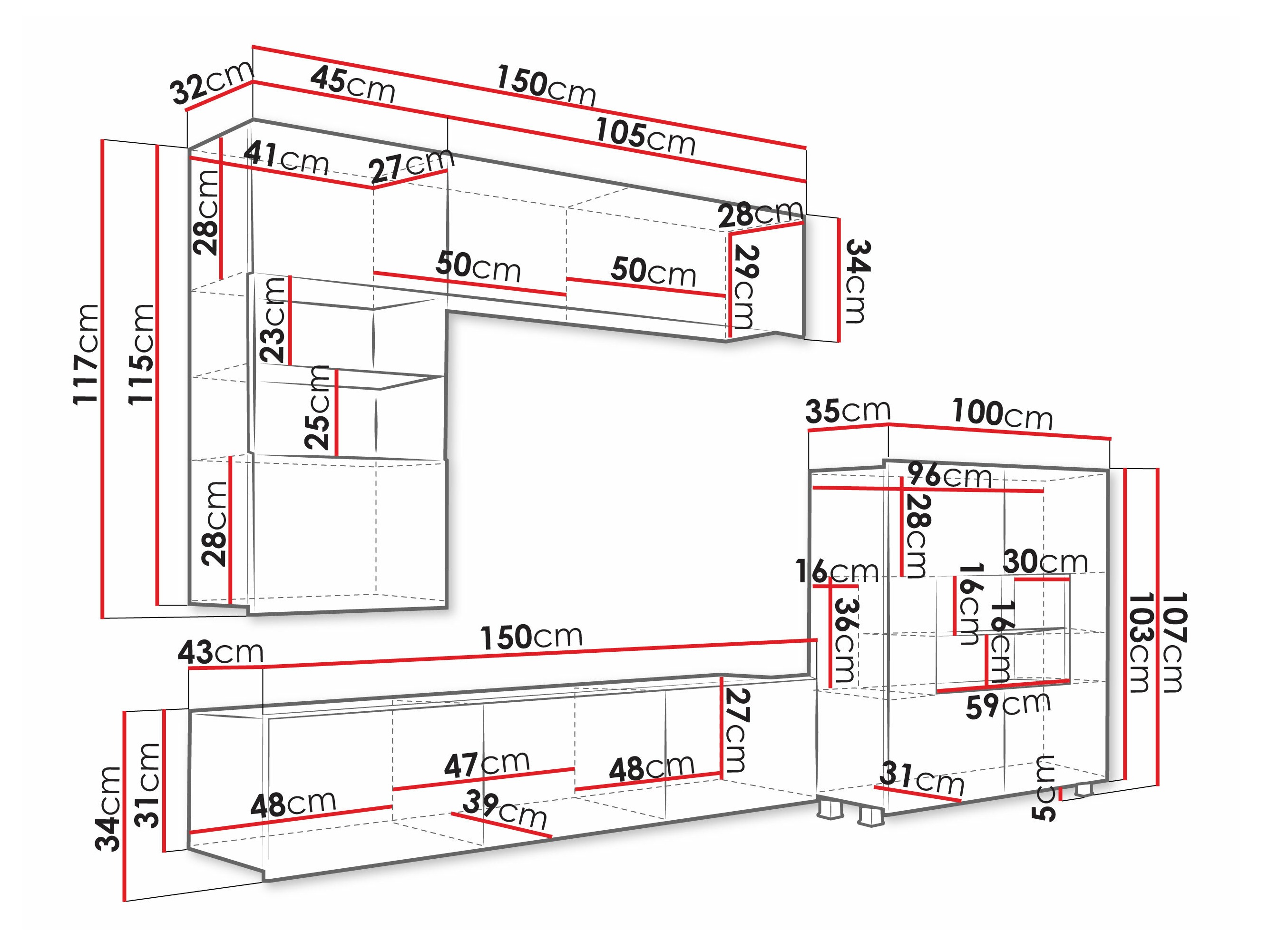 Set za dnevnu sobu Remus III (Crno + Sjajno crna)