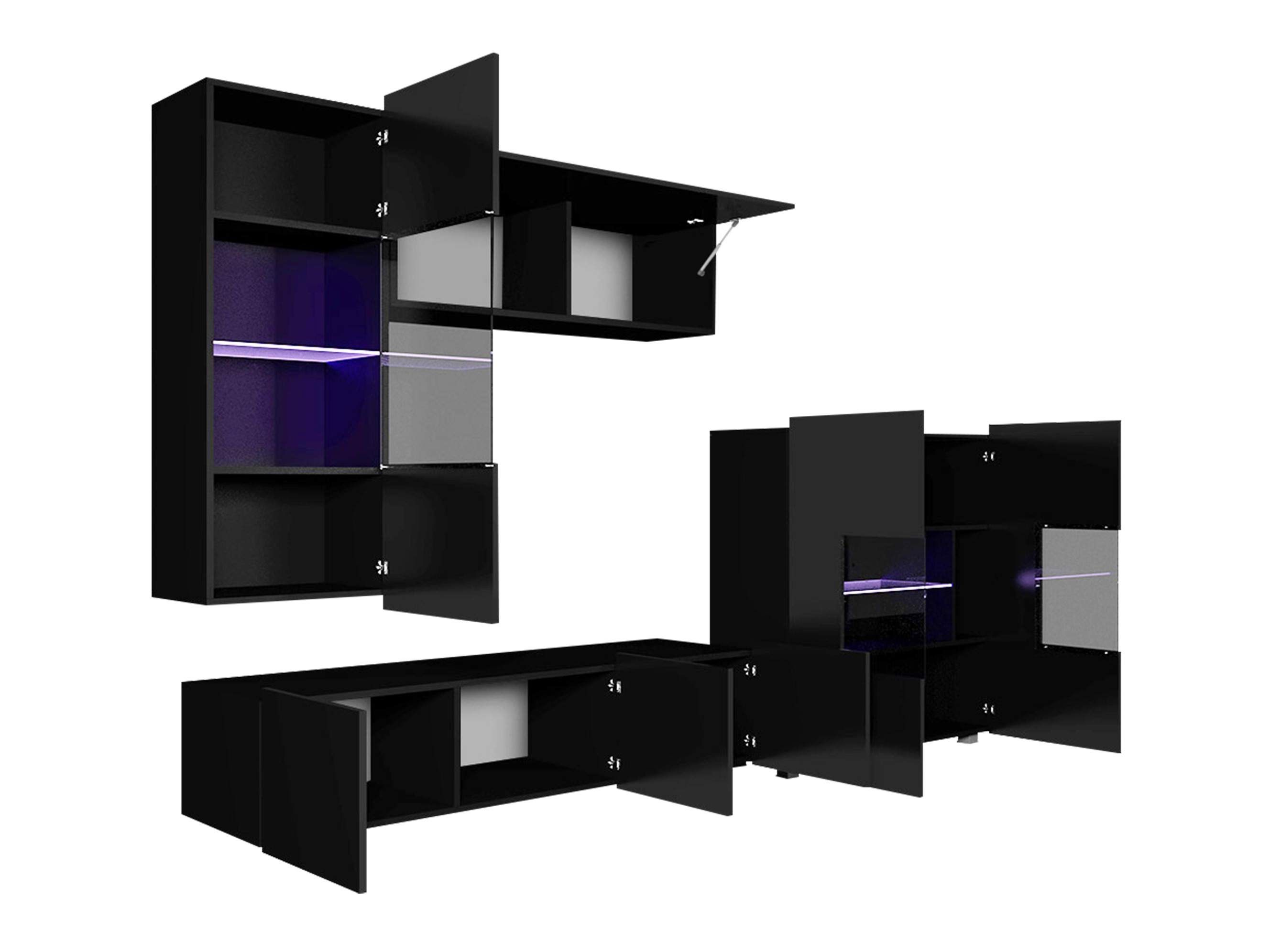 Set za dnevnu sobu Remus III (Crno + Sjajno crna)