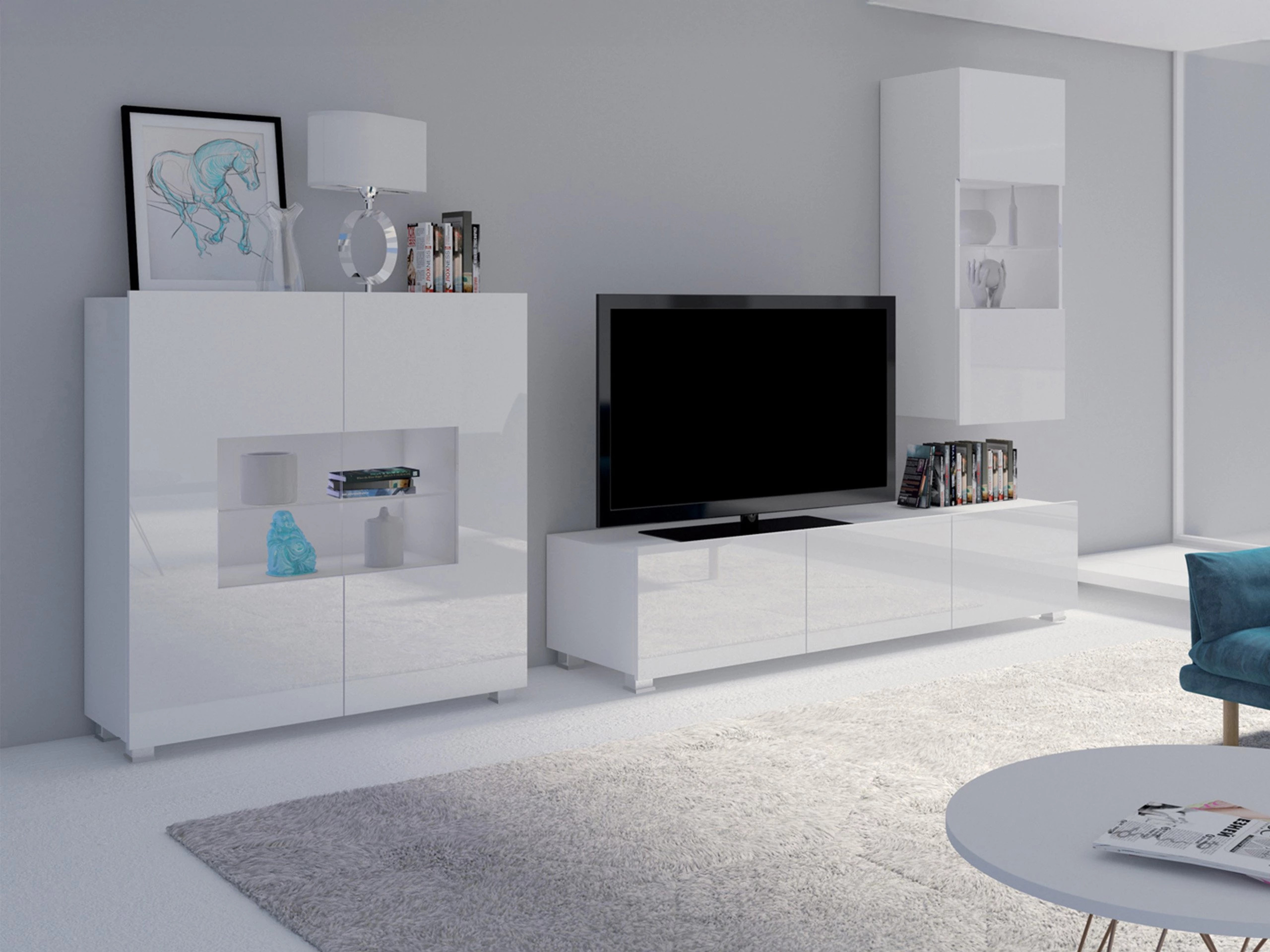 Set za dnevnu sobu Remus VII (Belo + Sjajno belo)