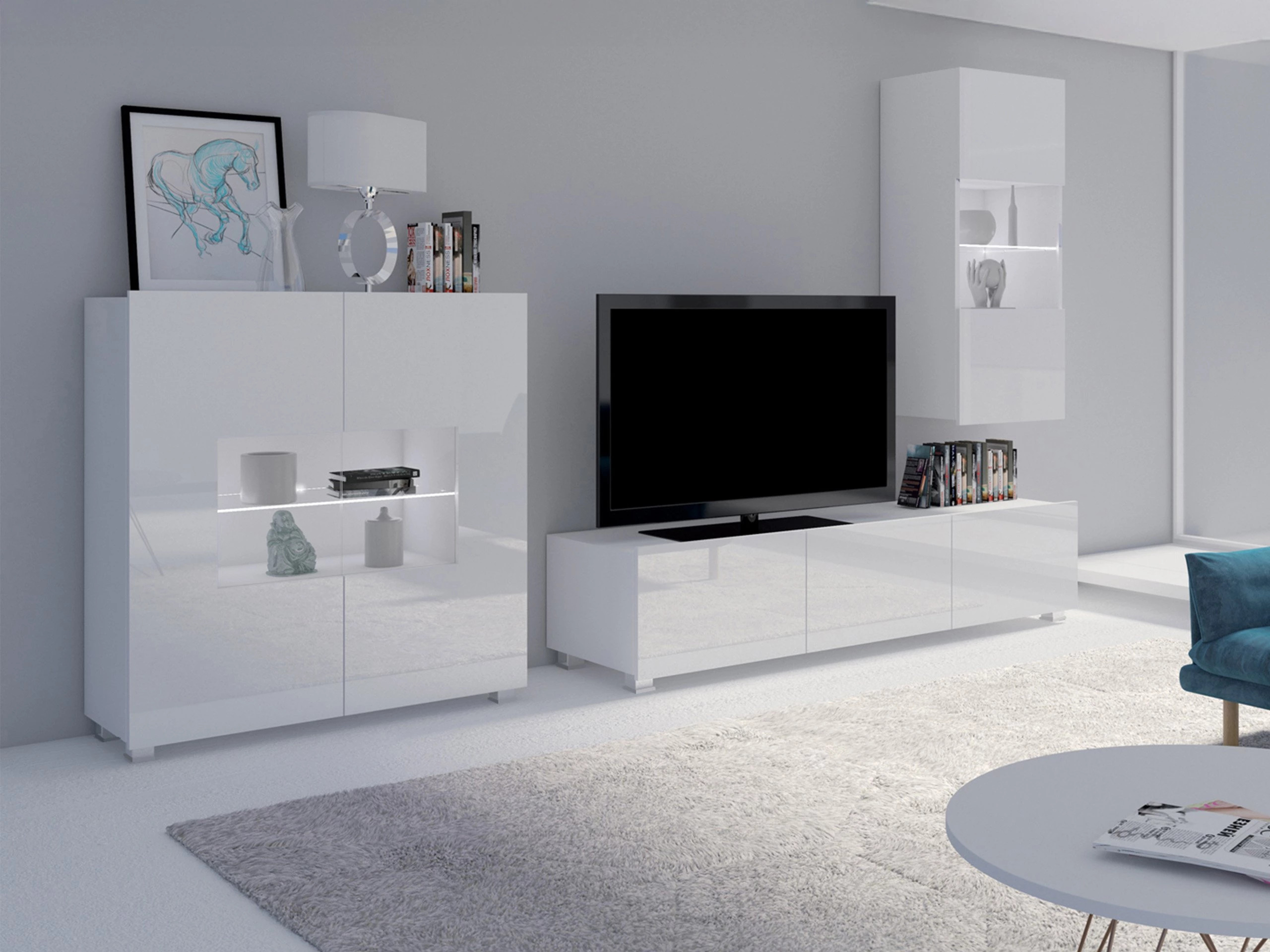 Set za dnevnu sobu Remus VII (Belo + Sjajno belo)