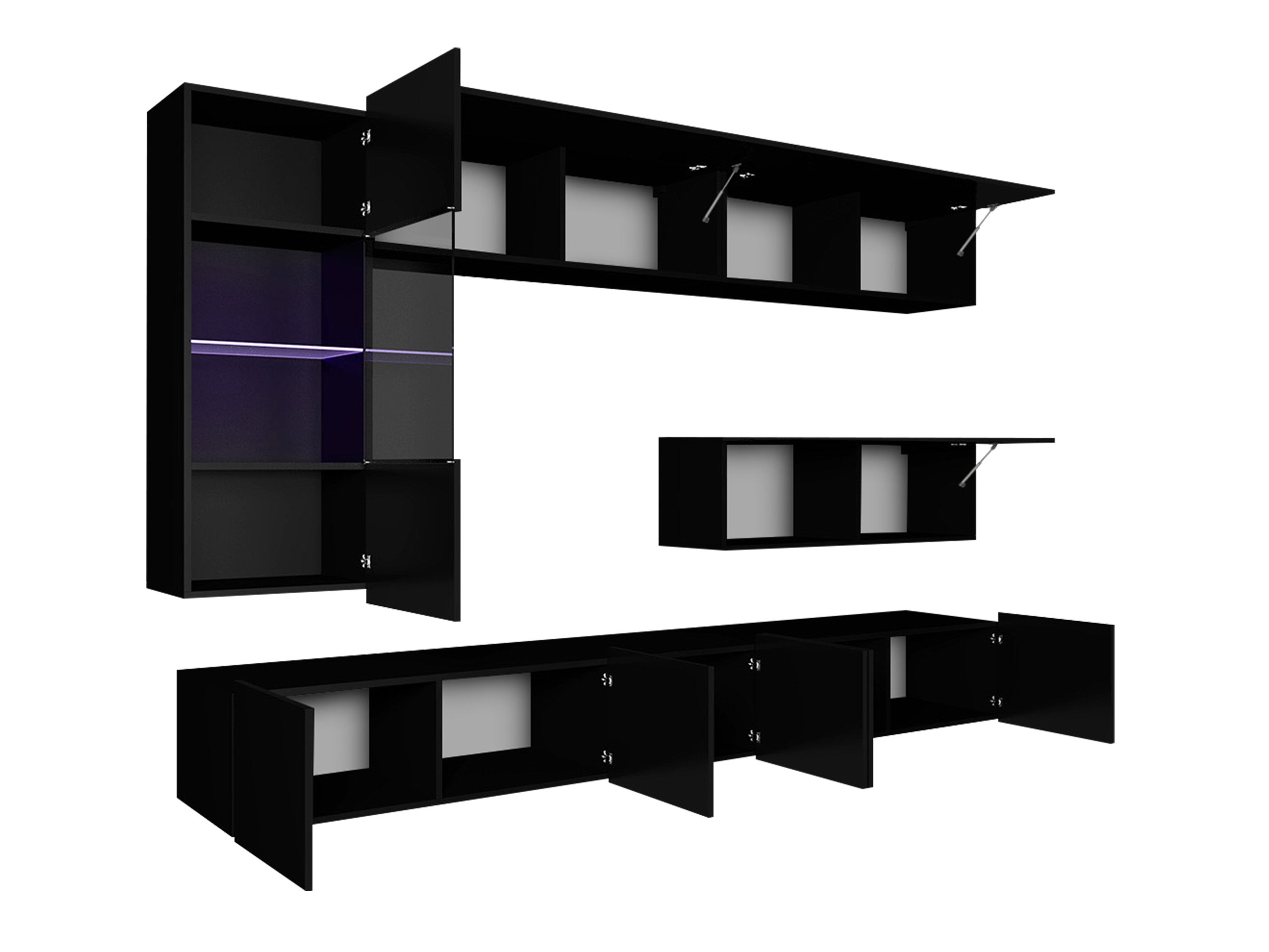 Set za dnevnu sobu Remus IV (Belo + Sjajno belo + Crno + Sjajno crna)