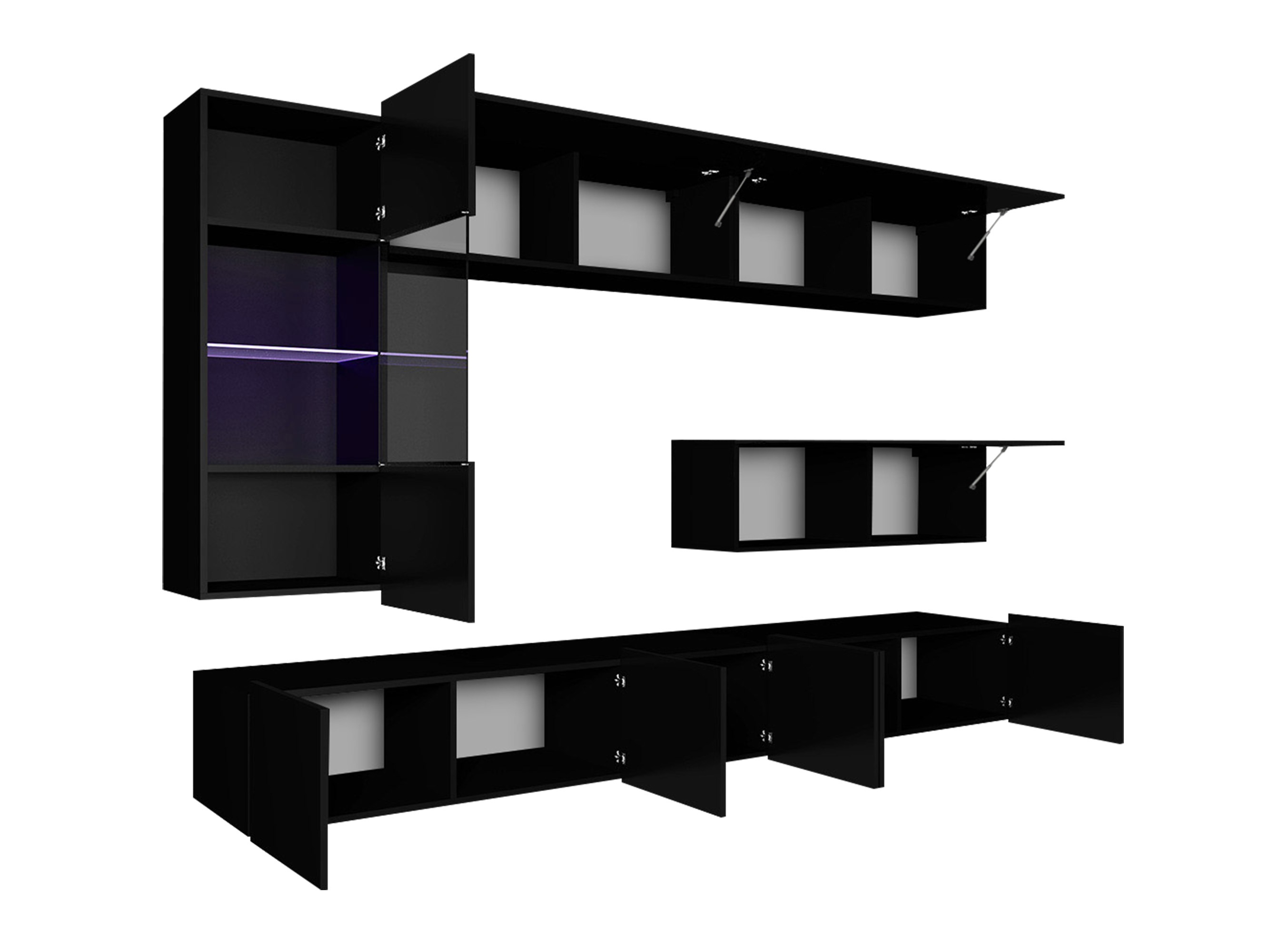 Set za dnevnu sobu Remus IV (Belo + Sjajno belo + Crno + Sjajno crna)