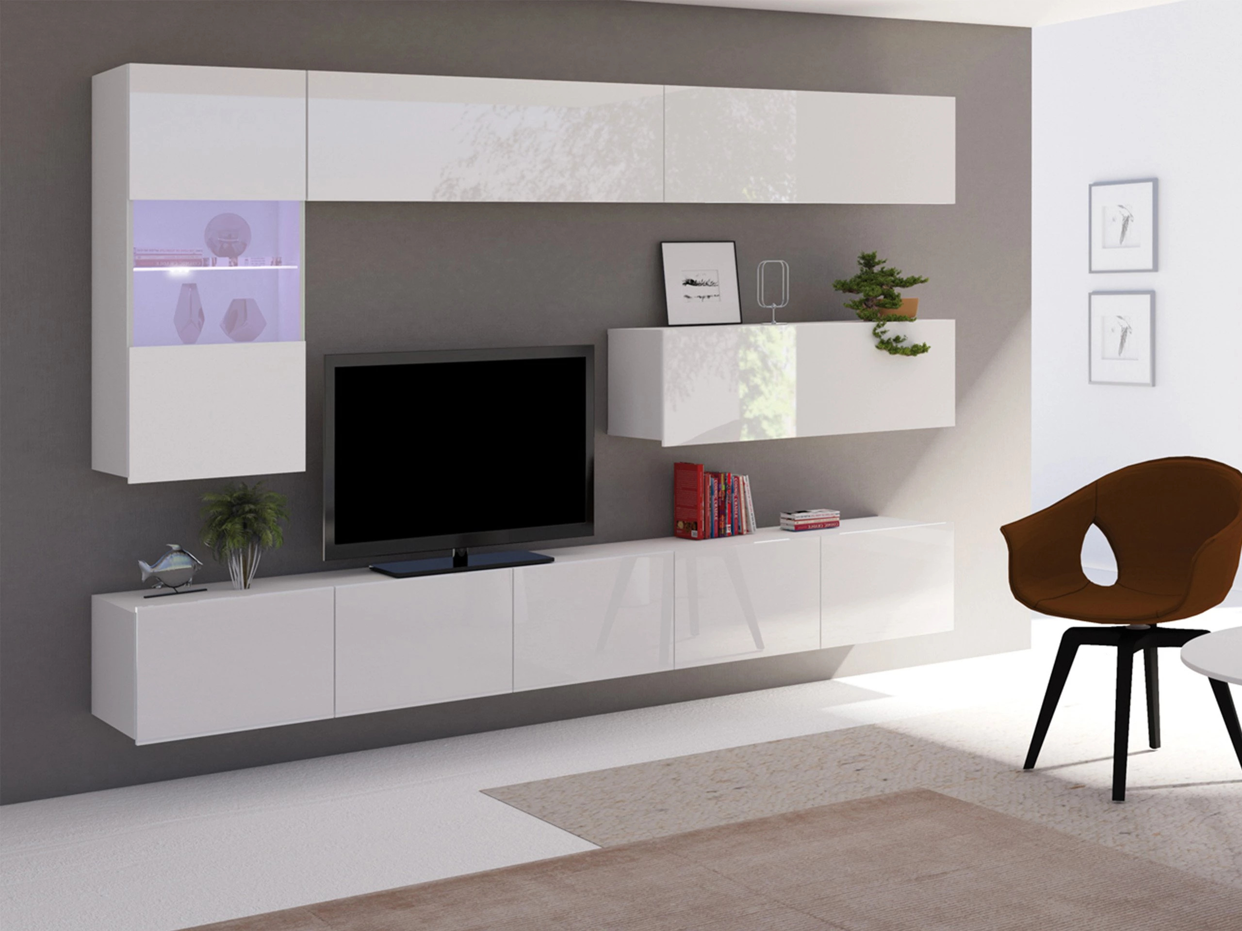 Set za dnevnu sobu Remus IV (Belo + Sjajno belo)
