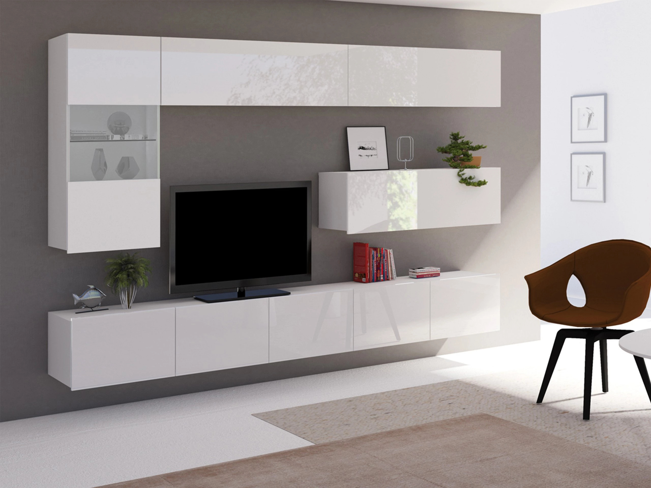 Set za dnevnu sobu Remus IV (Belo + Sjajno belo)