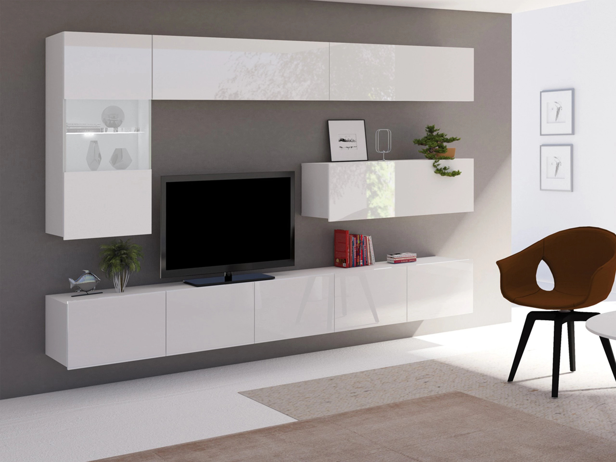 Set za dnevnu sobu Remus IV (Belo + Sjajno belo)