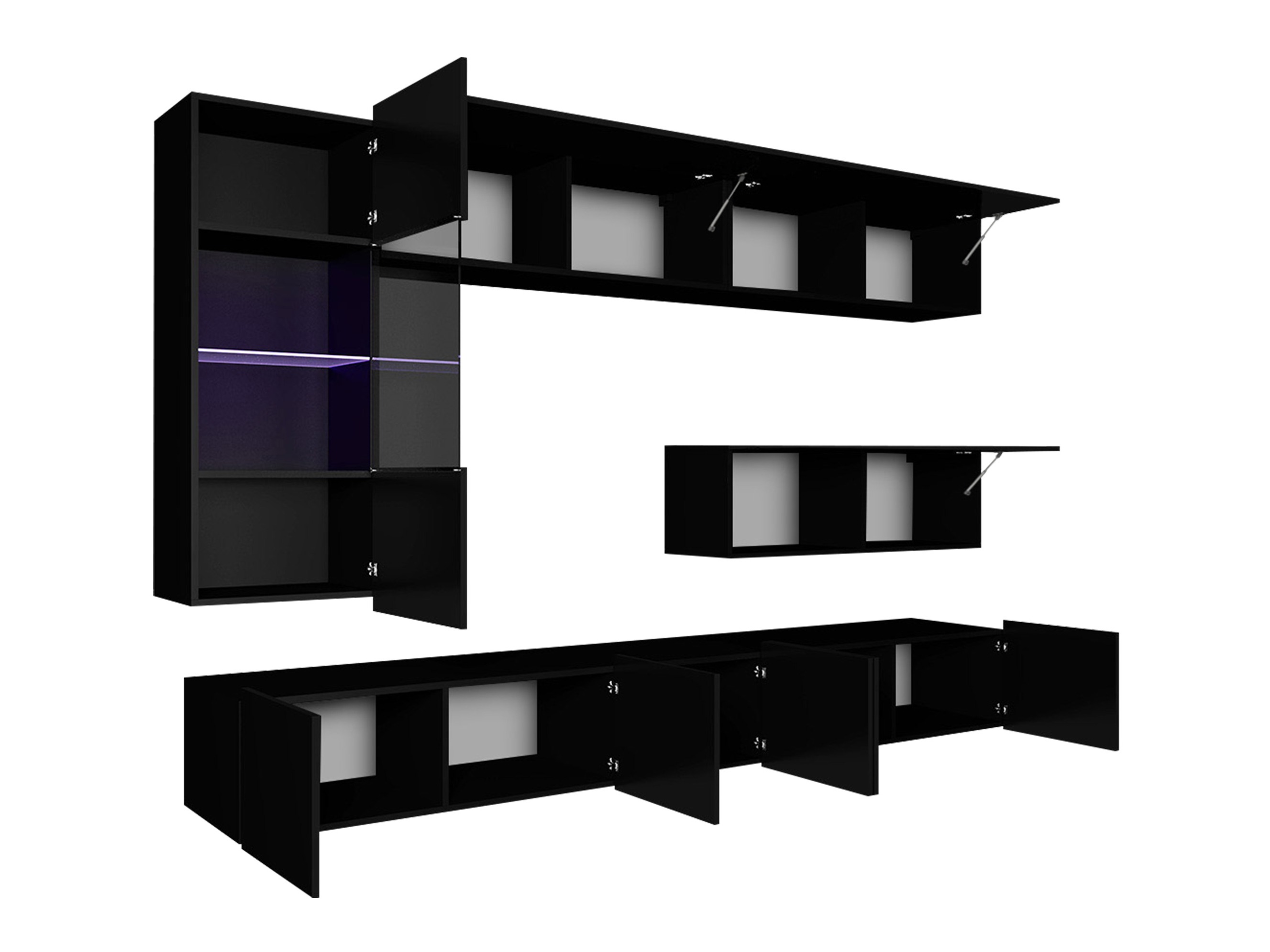 Set za dnevnu sobu Remus IV (Crno + Sjajno crna)