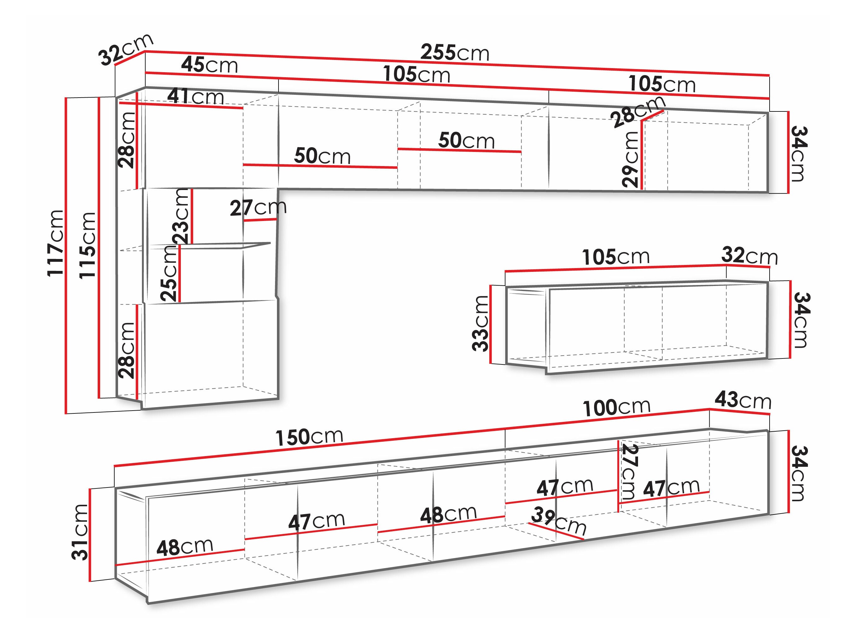 Set za dnevnu sobu Remus IV (Crno + Sjajno crna)