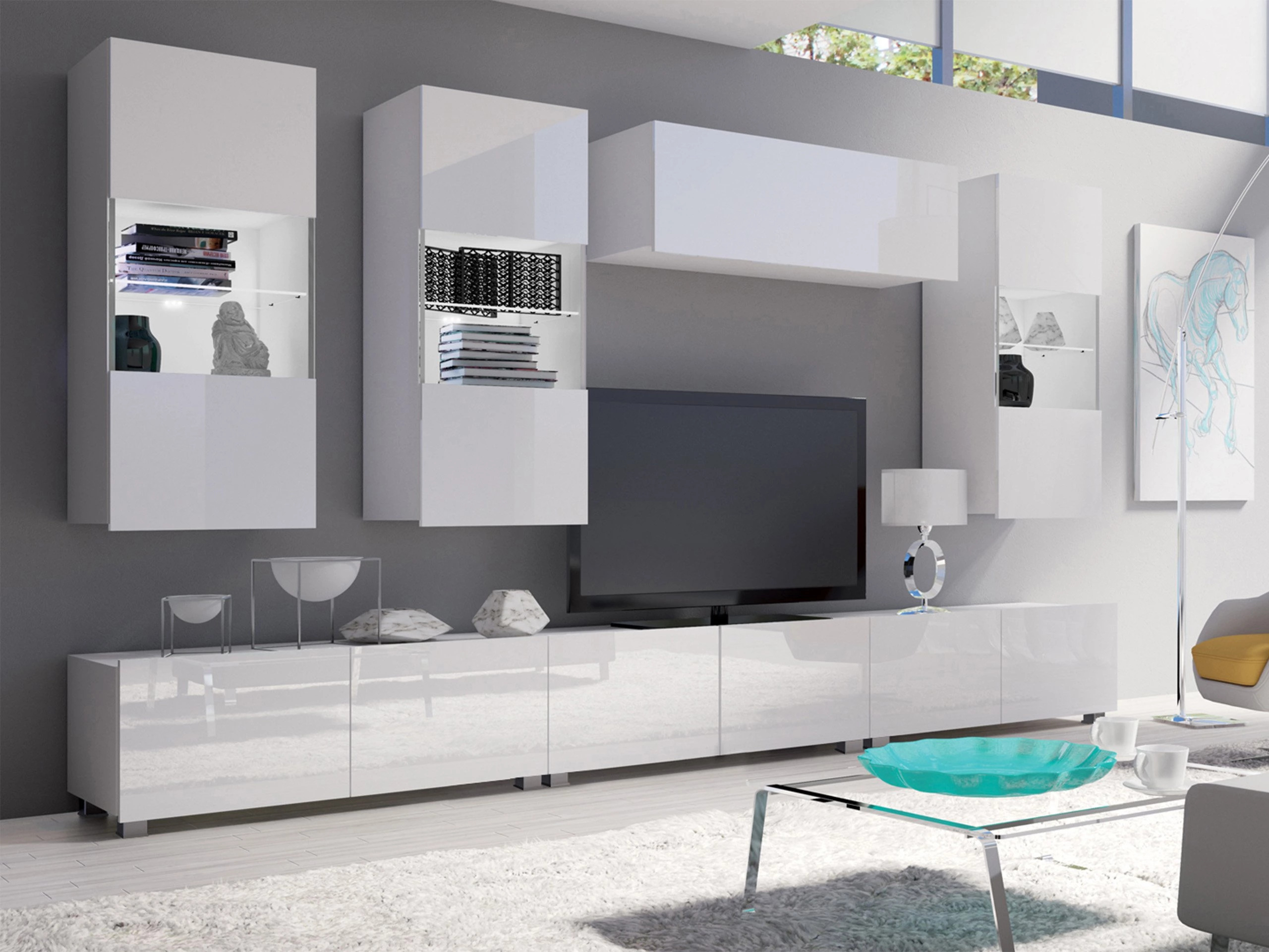 Set za dnevnu sobu Remus XI (Belo + Sjajno belo)