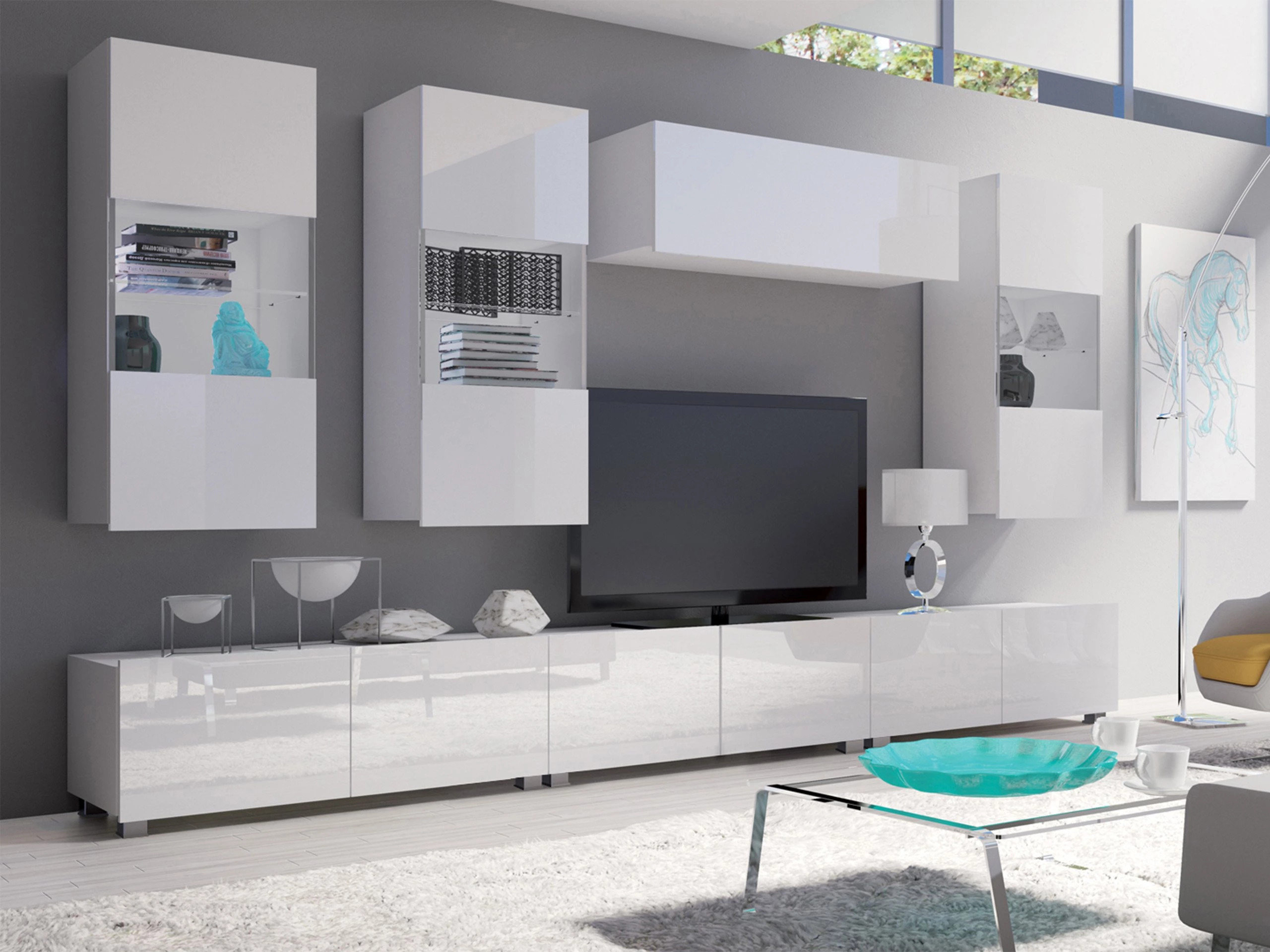 Set za dnevnu sobu Remus XI (Belo + Sjajno belo)