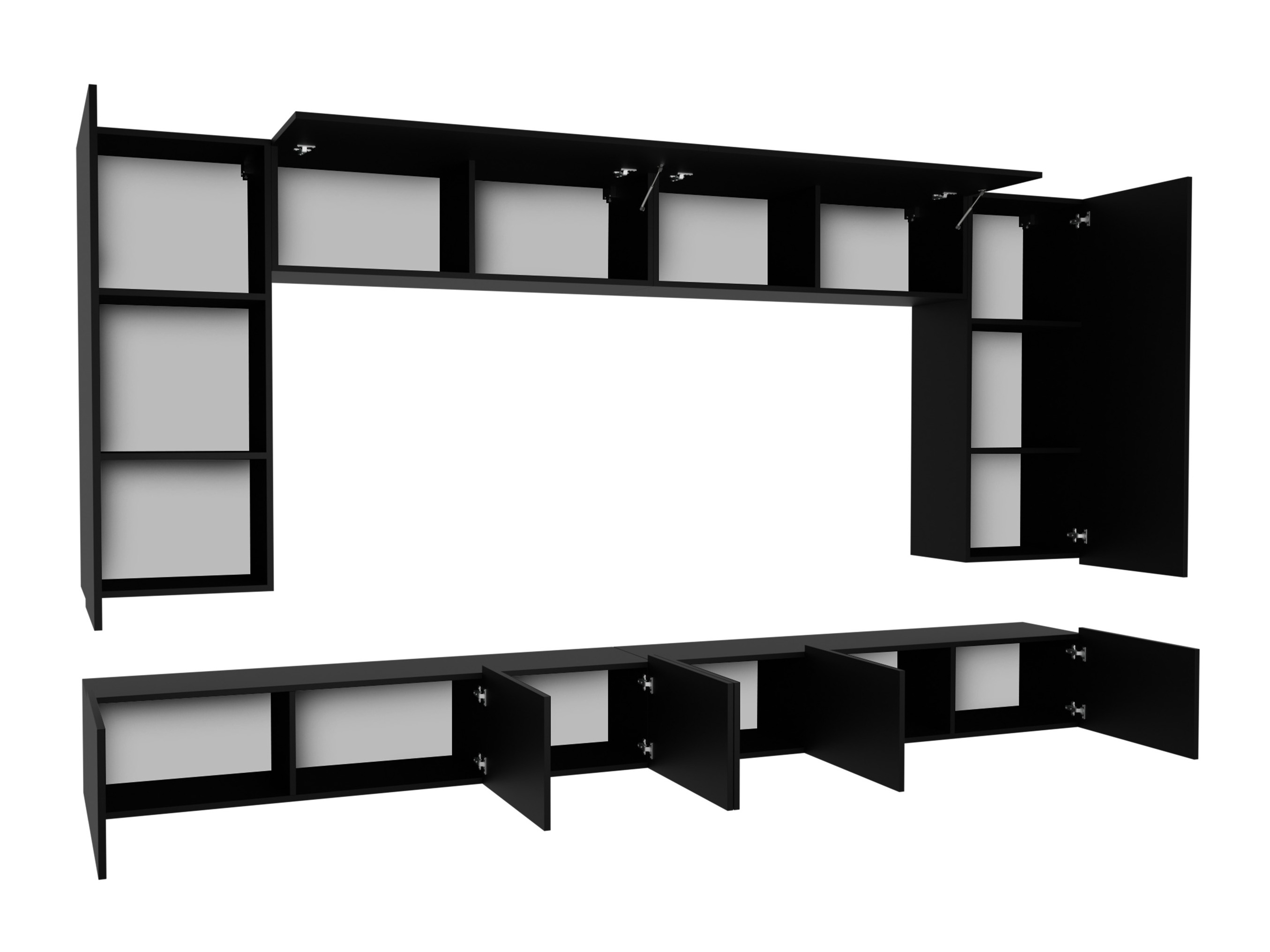 Set za dnevnu sobu Remus XIII (Crno + Sjajno crna + Belo + Sjajno belo)