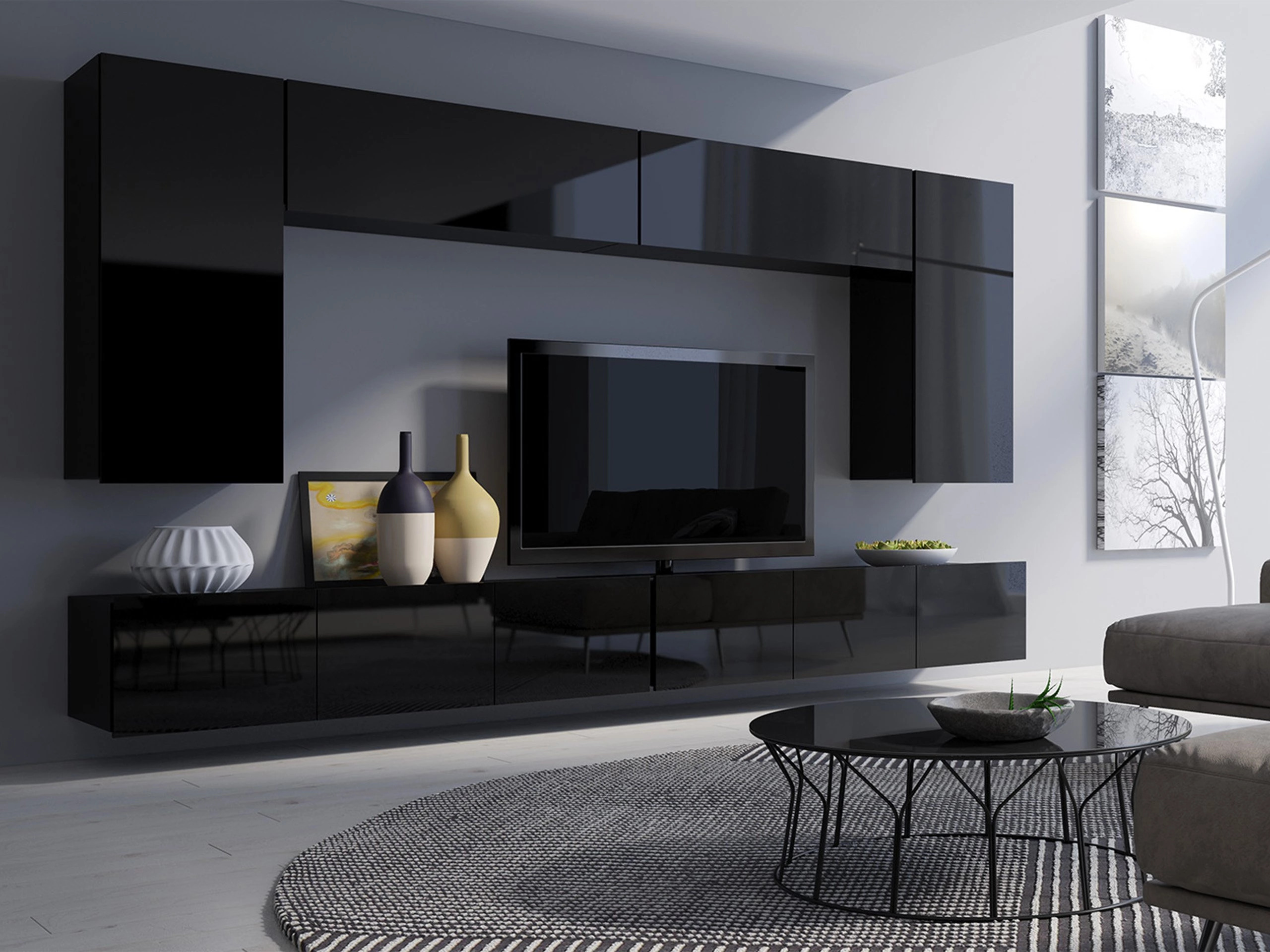 Set za dnevnu sobu Remus XIII (Crno + Sjajno crna)