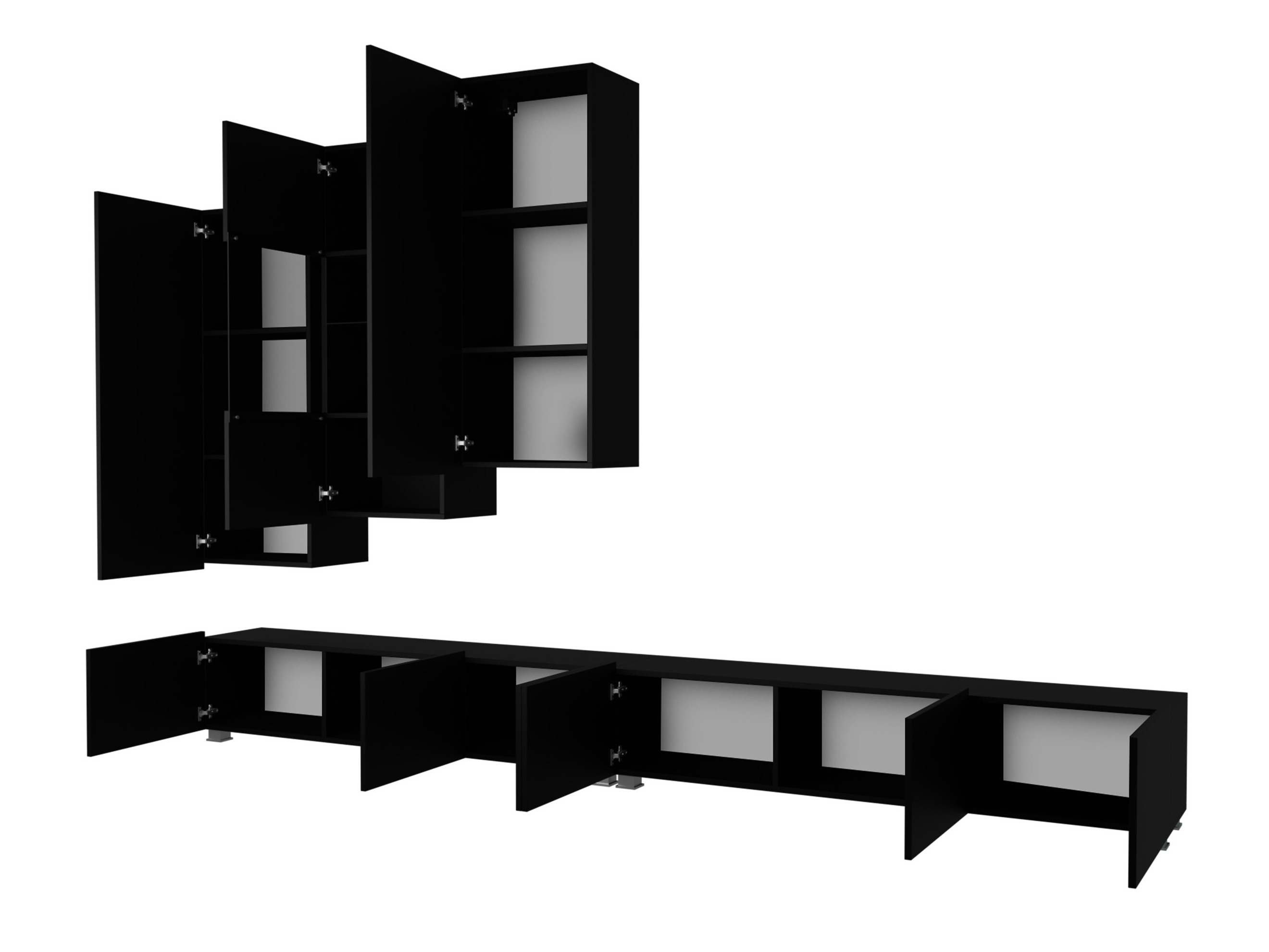 Set za dnevnu sobu Remus XVII (Belo + Sjajno belo + Crno + Sjajno crna)