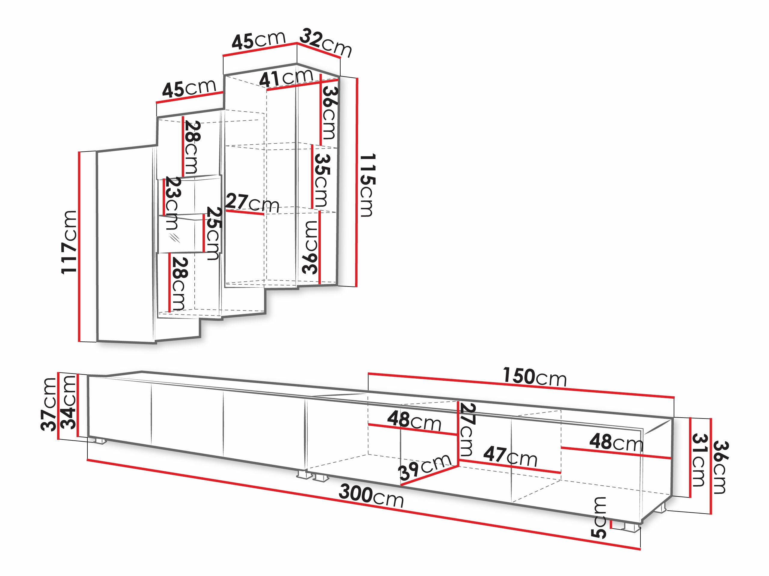 Set za dnevnu sobu Remus XVII (Crno + Sjajno crna)