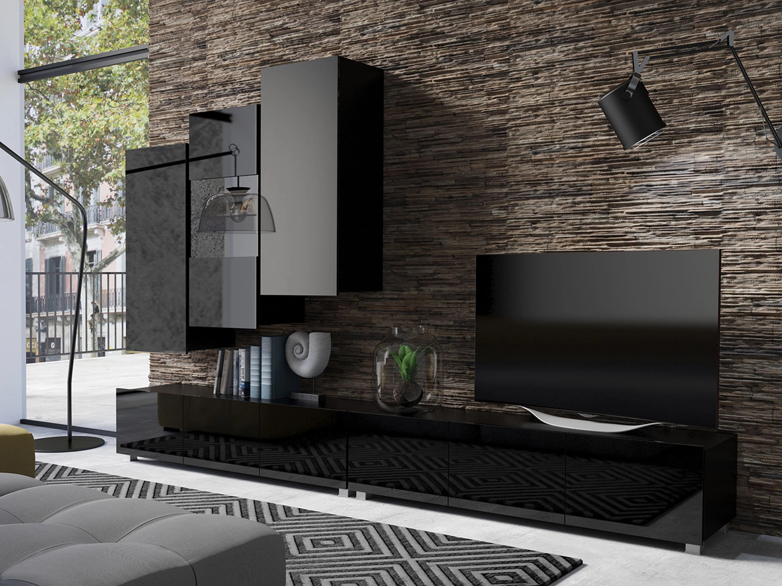 Zidni ormarić Tivdalu 126 (Crno + Sjajno crna)