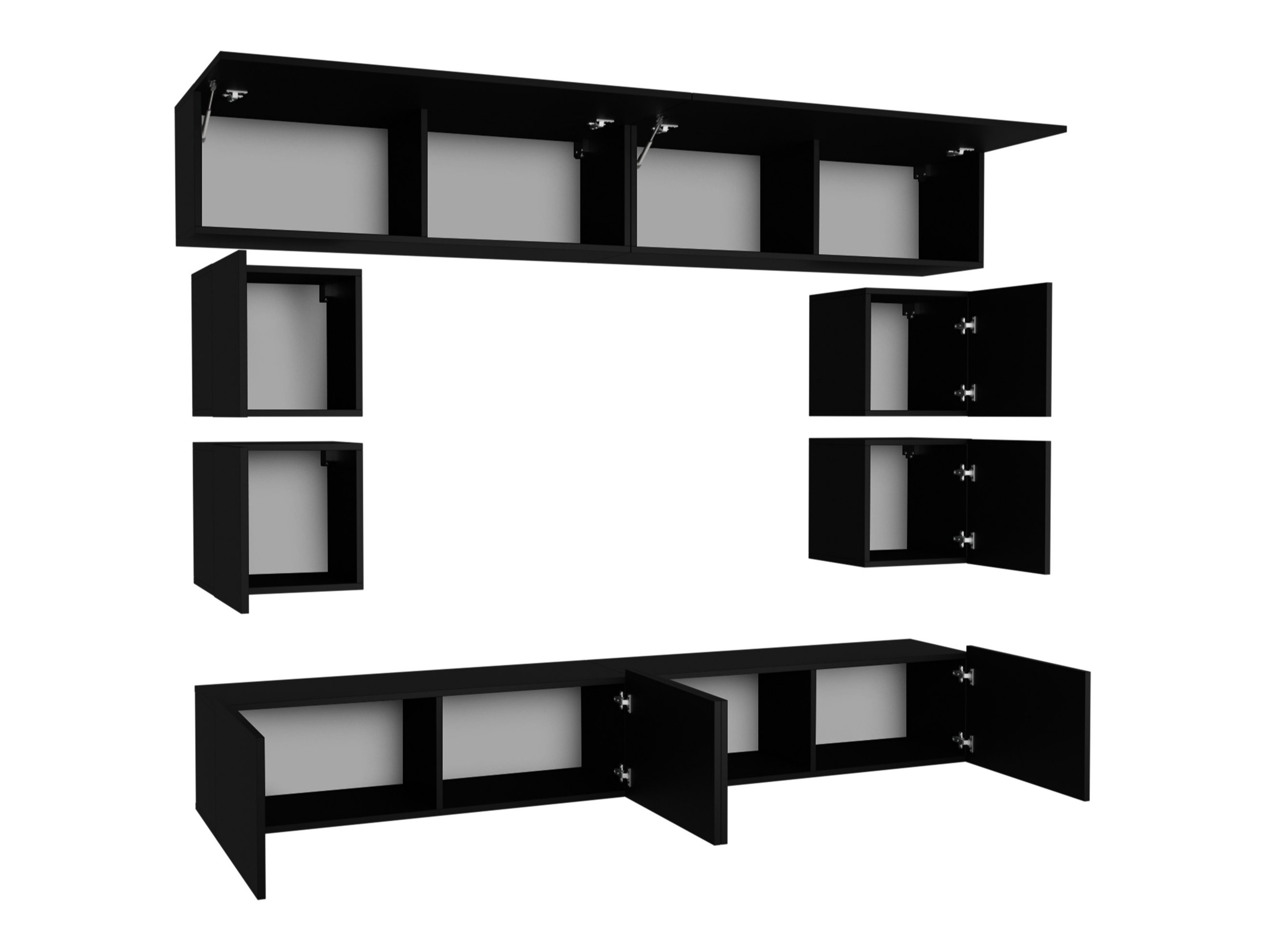 Set za dnevnu sobu Remus XVI (Crno + Sjajno crna + Belo + Sjajno belo)