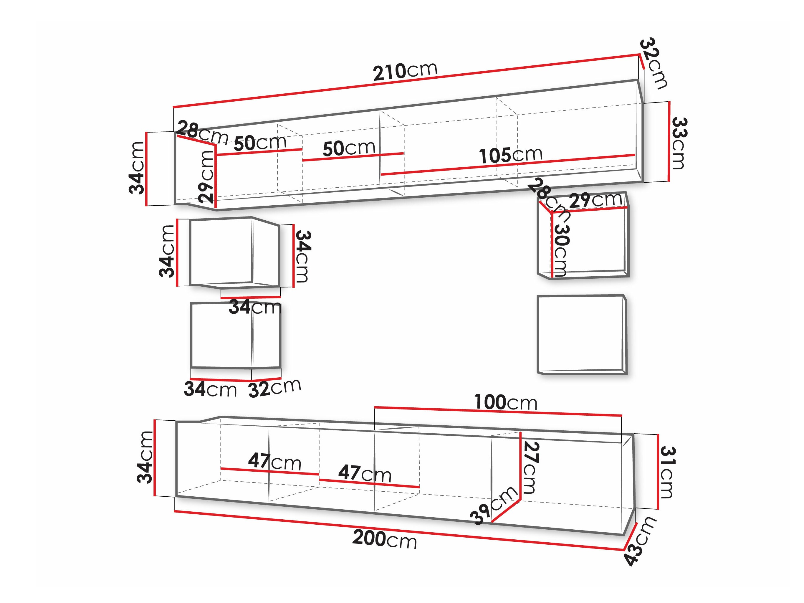 Set za dnevnu sobu Remus XVI (Crno + Sjajno crna)