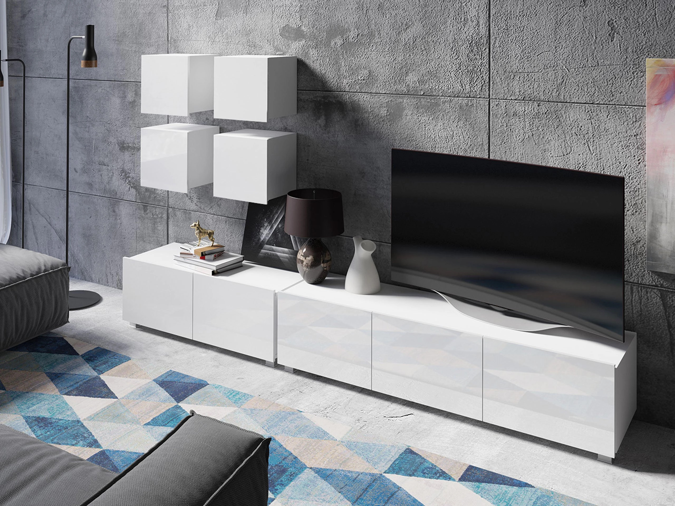 Set za dnevnu sobu Remus XVIII (Belo + Sjajno belo)