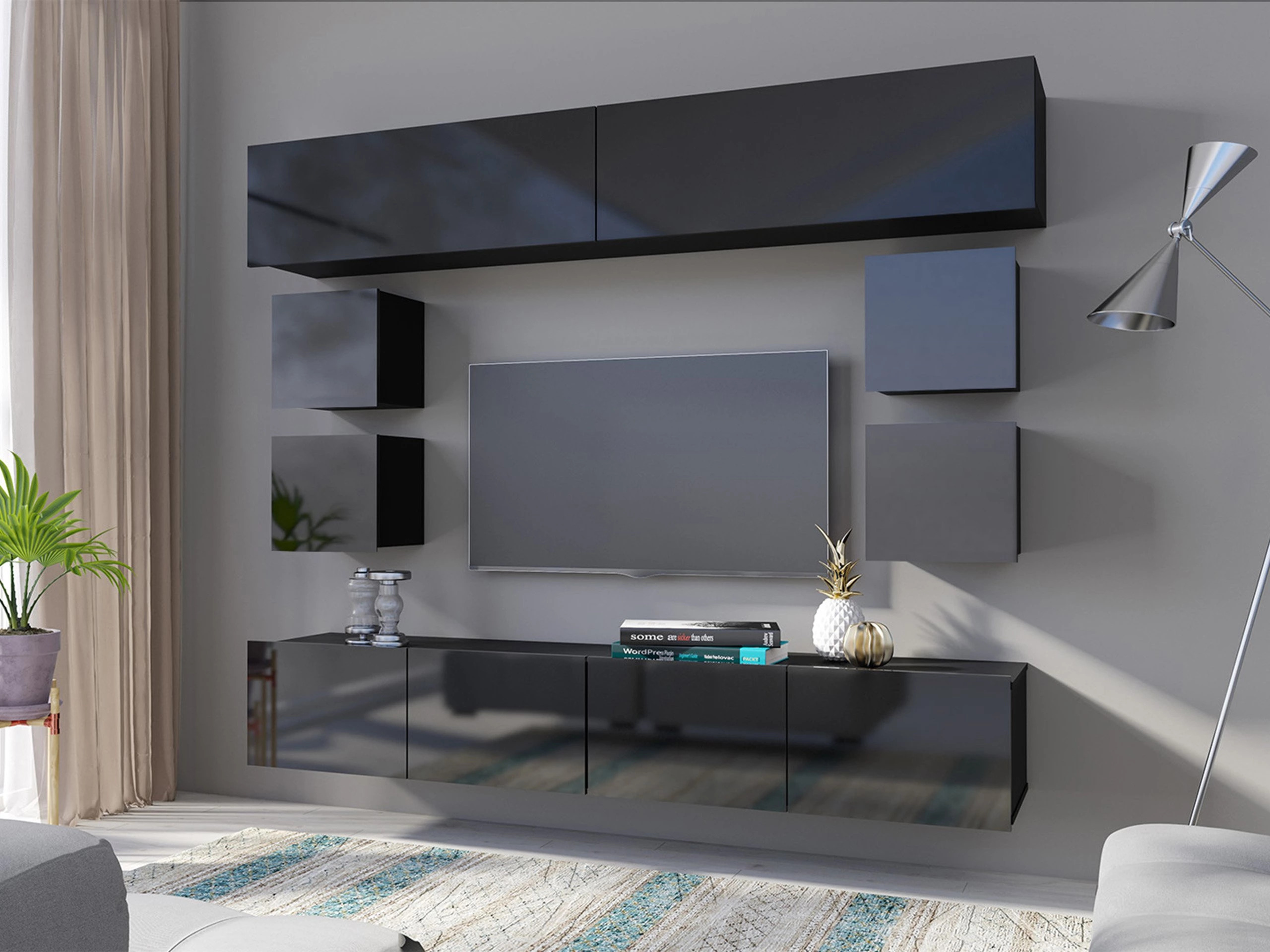 Set za dnevnu sobu Tivdalu 134 (Crno + Sjajno crna)