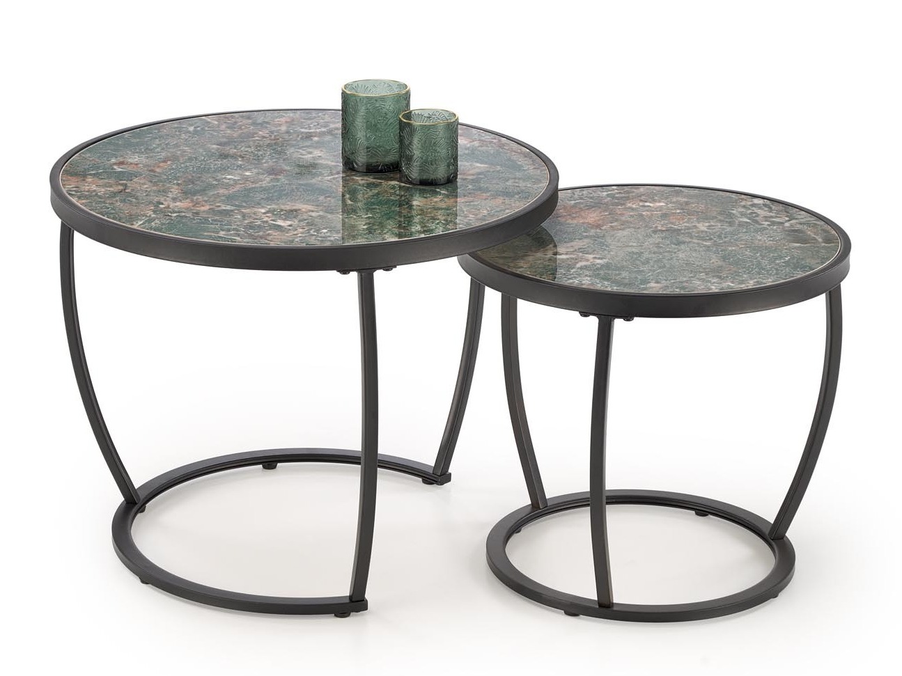 Set stočića za kafu Houston 1658 (Crno + Zeleni mermer)