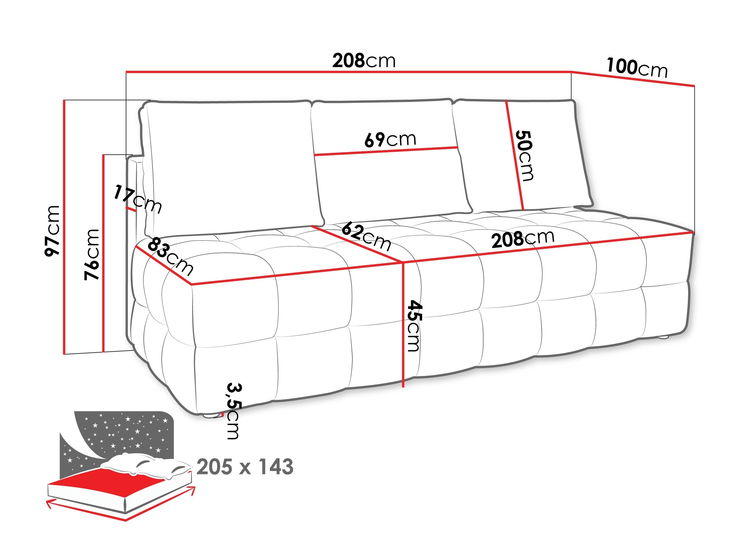 Sofa na razvlačenje Temple 133 (Velo 621)