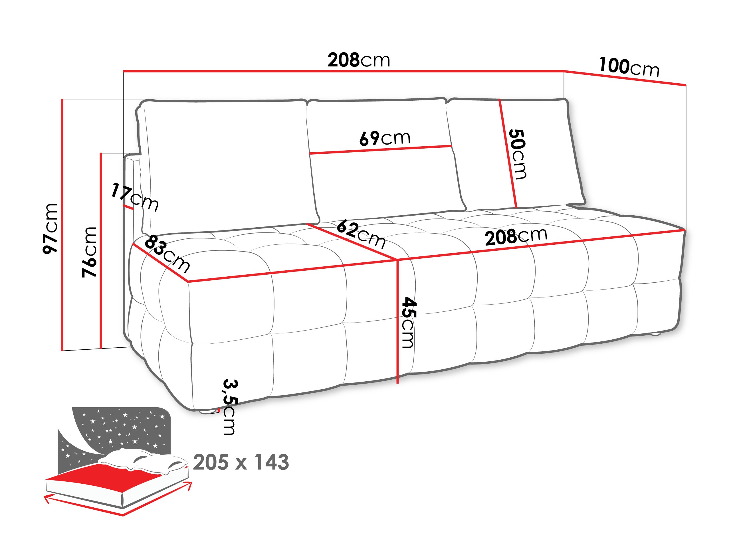Sofa na razvlačenje Temple 133 (Velo 623)