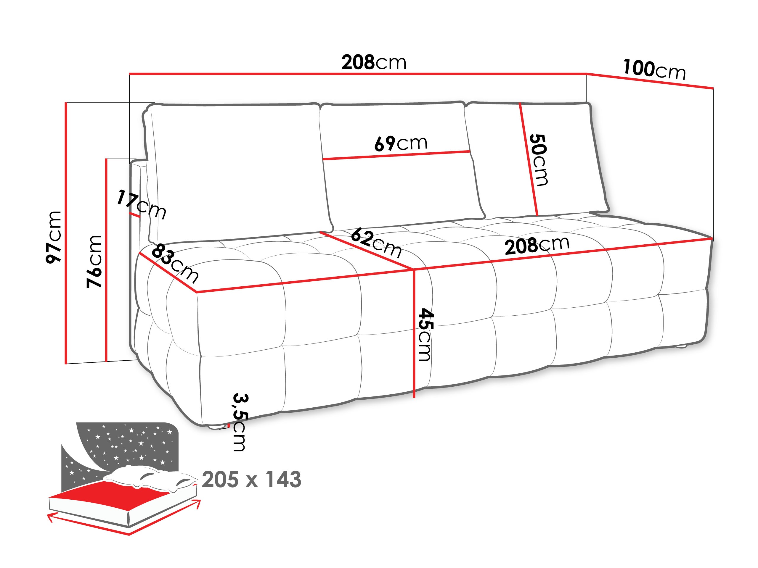 Sofa na razvlačenje Temple 133 (Velo 635)