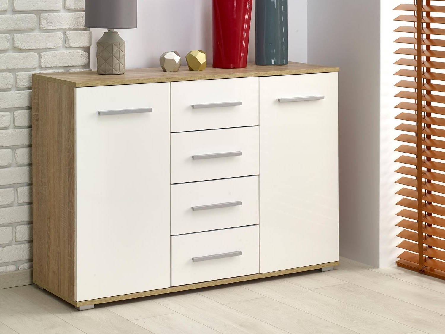 Komoda Cirveso 103 (Sonoma hrast + Sjajno belo)