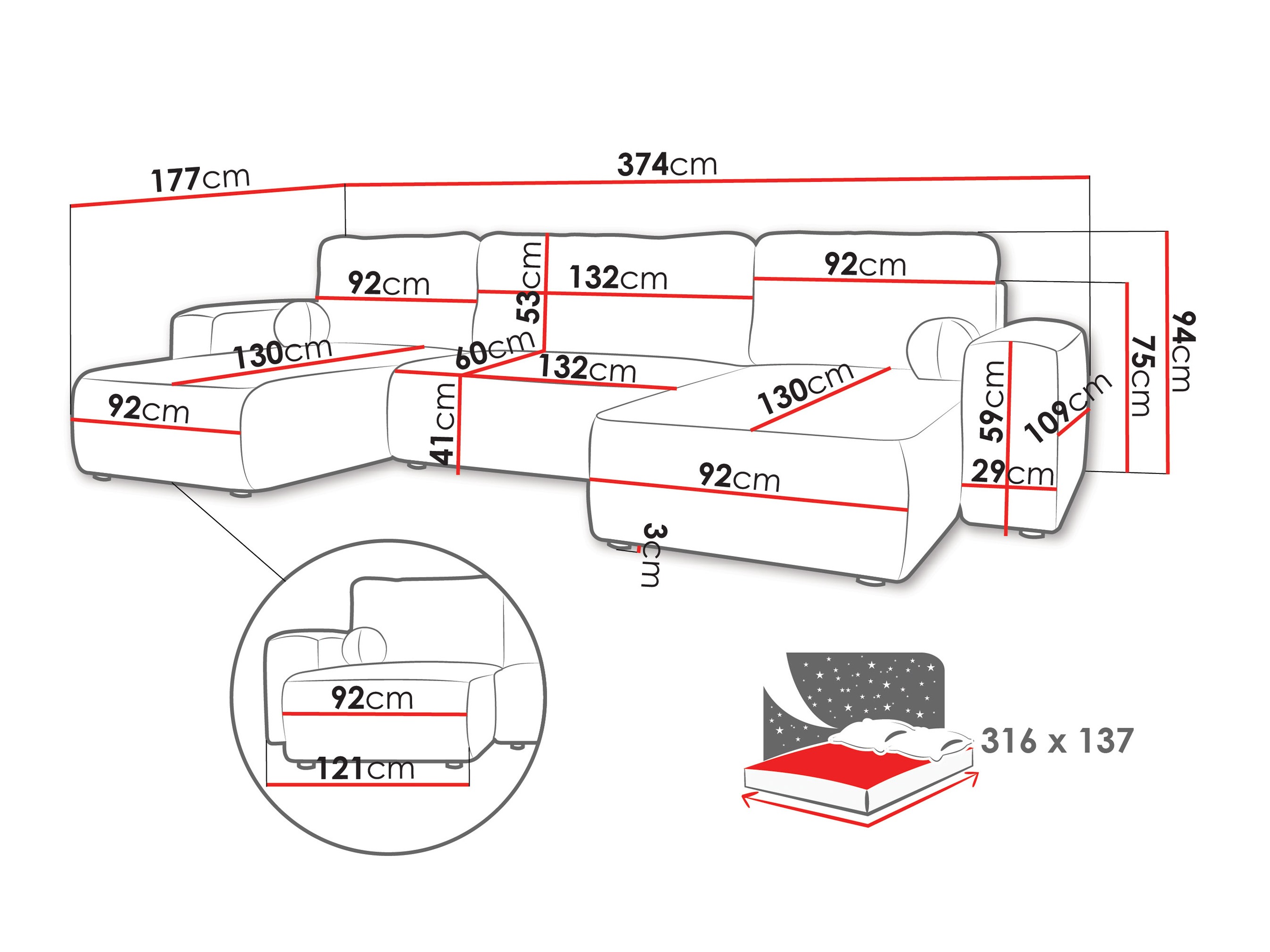 Ugaona garnitura TrendyNest 130 (Coral 15)
