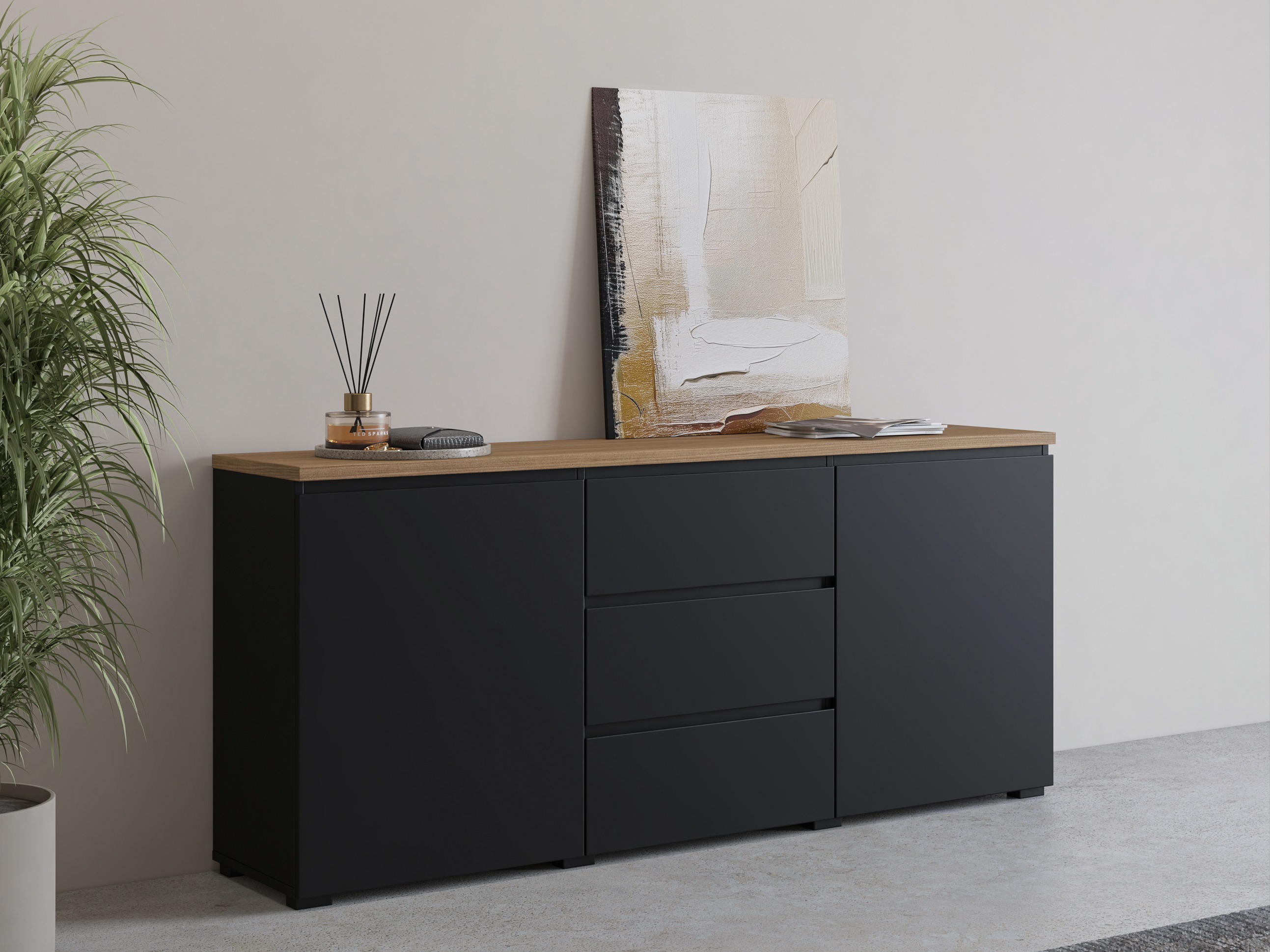 Komoda Baletu 106 (Crno + Hrast)