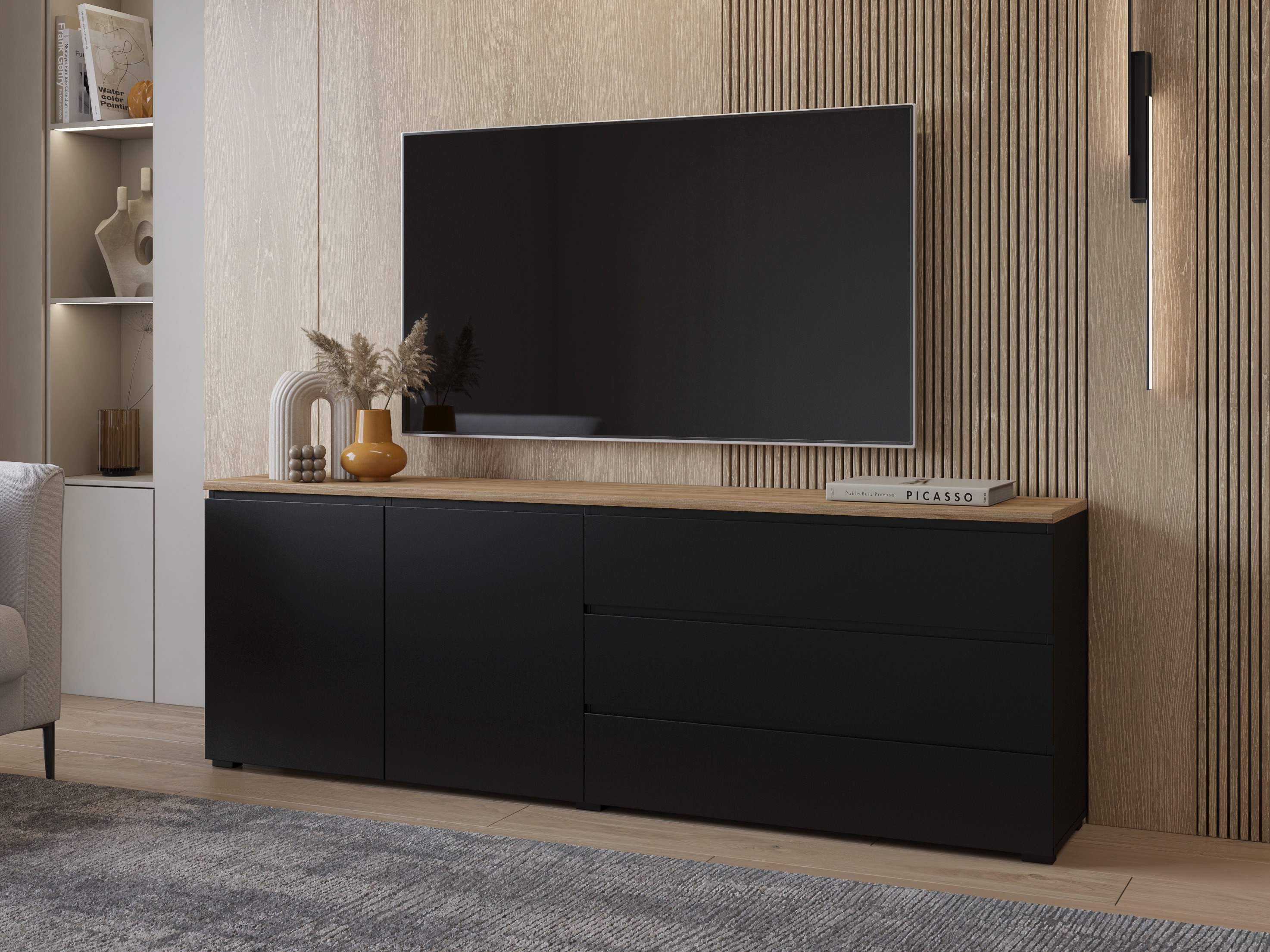 Komoda Baletu 107 (Crno + Hrast)