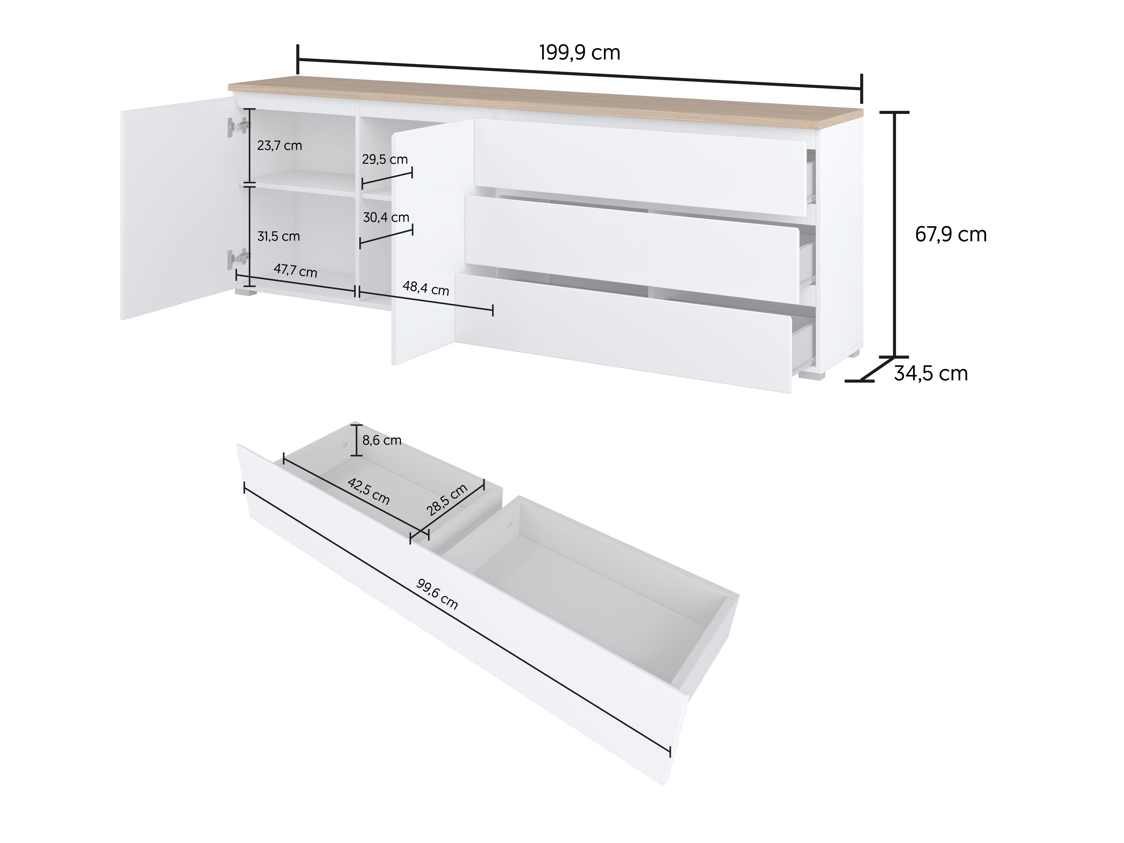 Komoda Baletu 107 (Crno + Hrast)