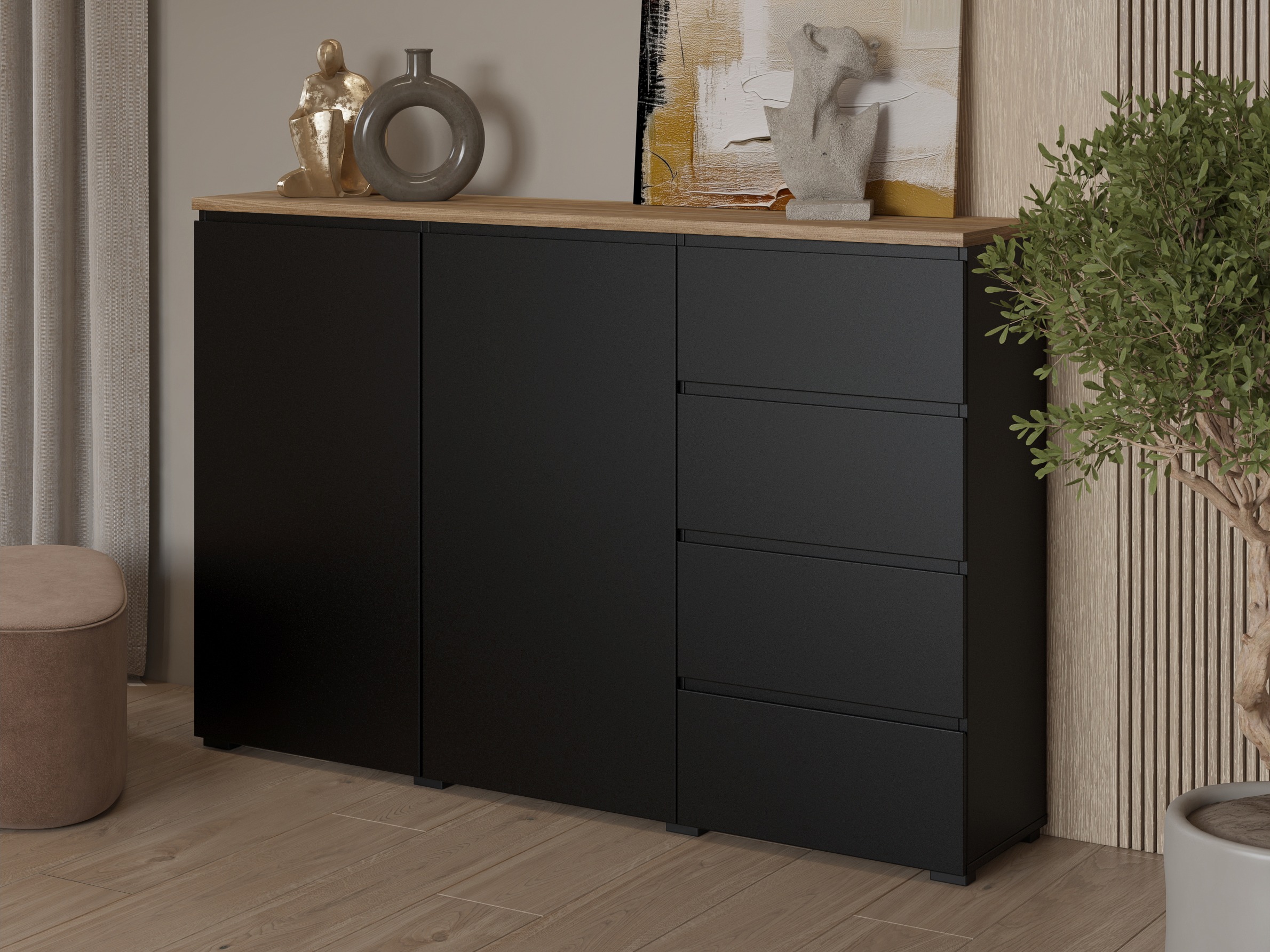 Komoda Baletu 109 (Crno + Hrast)