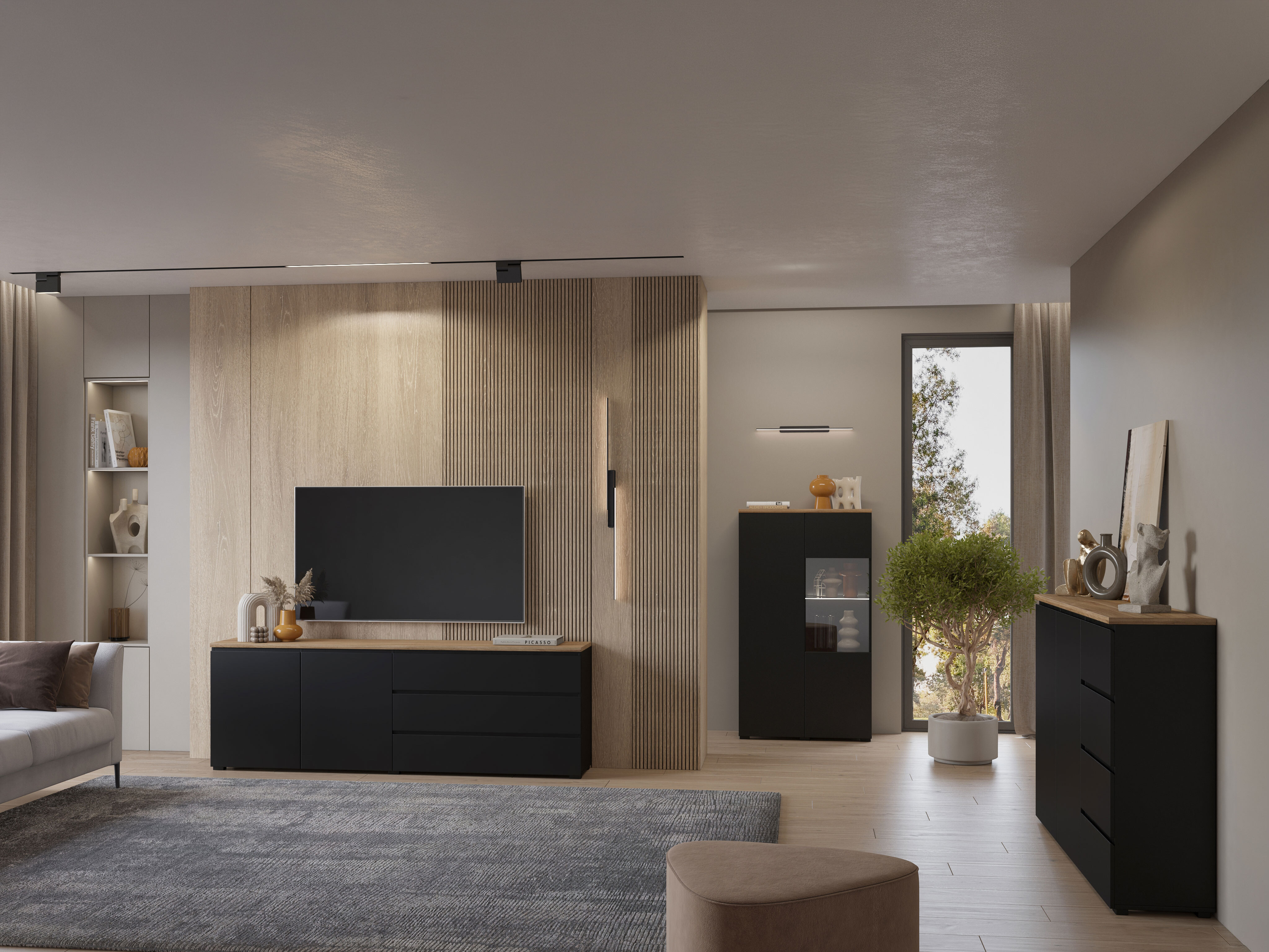 Polica Baletu 108 (Crno + Hrast)