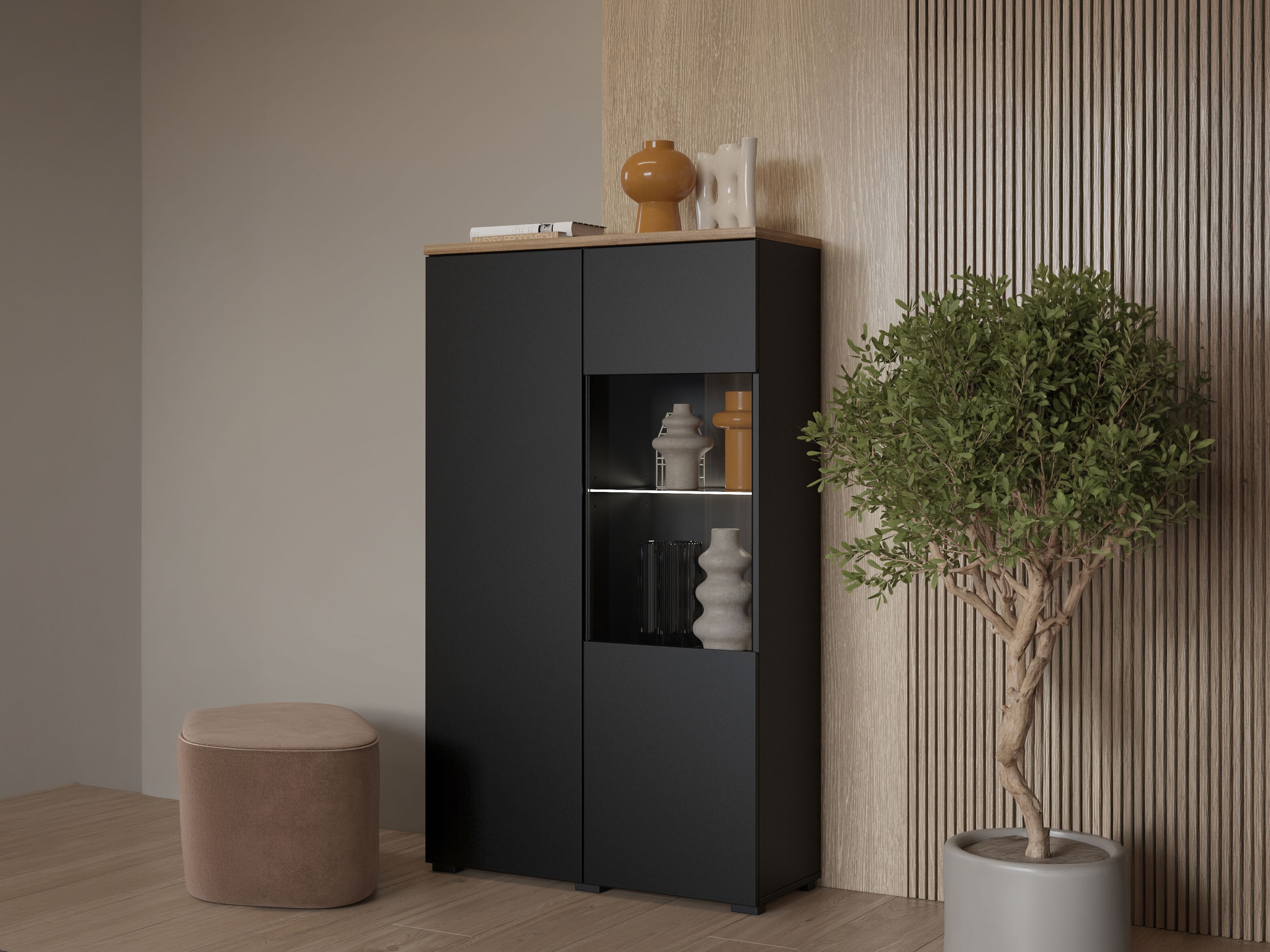 Polica Baletu 108 (Crno + Hrast)