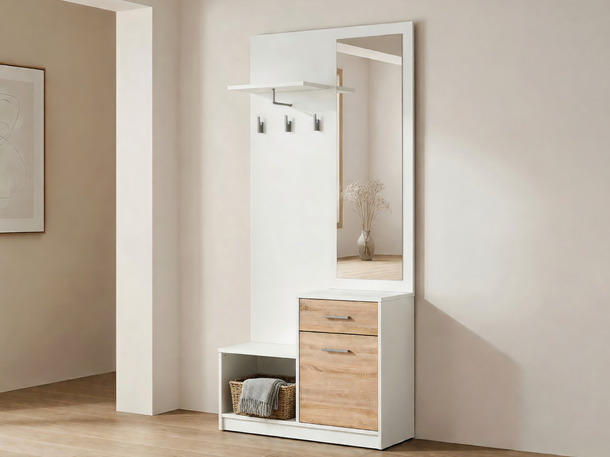 Set za hodnik Novsore 121 (Belo + Sonoma hrast)