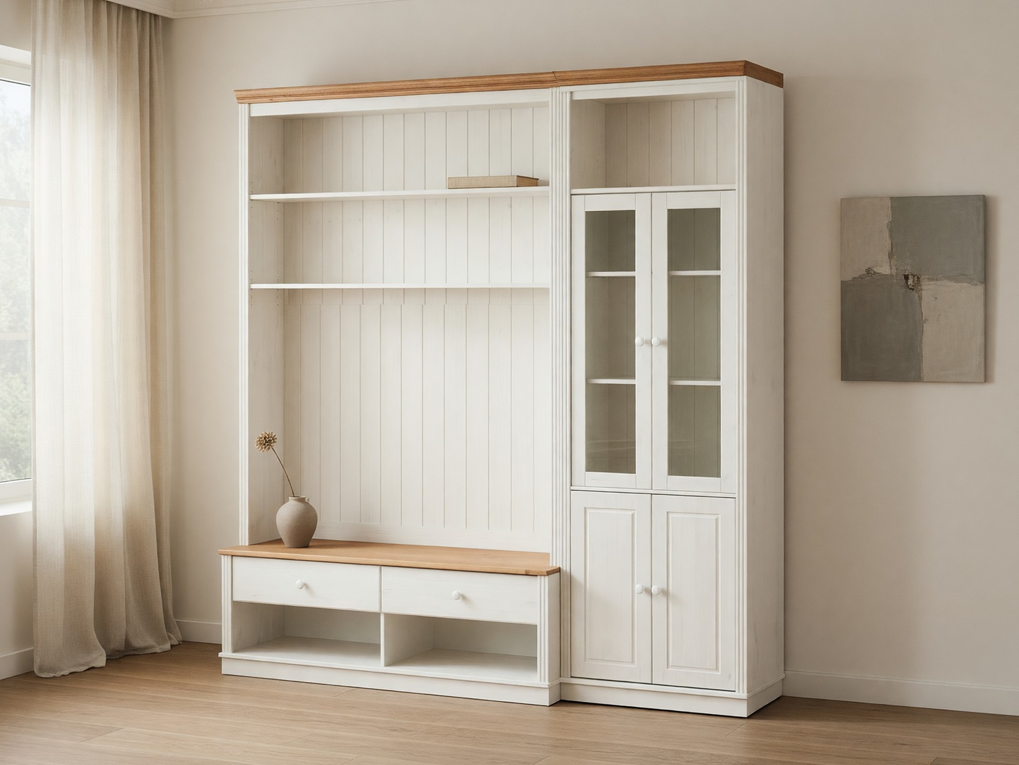 Set za dnevnu sobu Saltoro 124 (Belo + Medeni hrast)