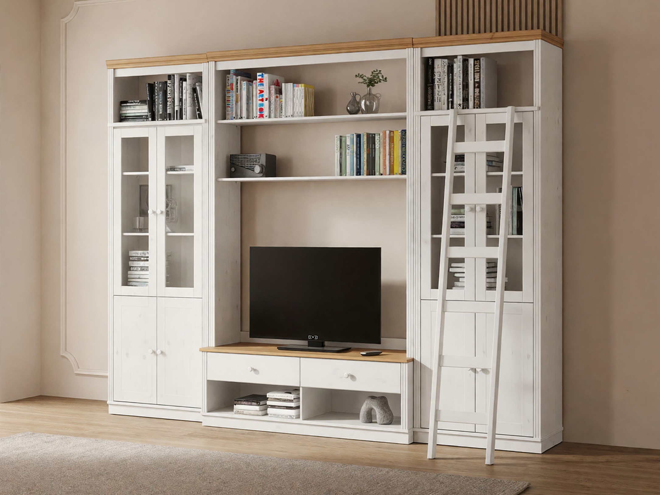 Set za dnevnu sobu Saltoro 128 (Belo + Medeni hrast)