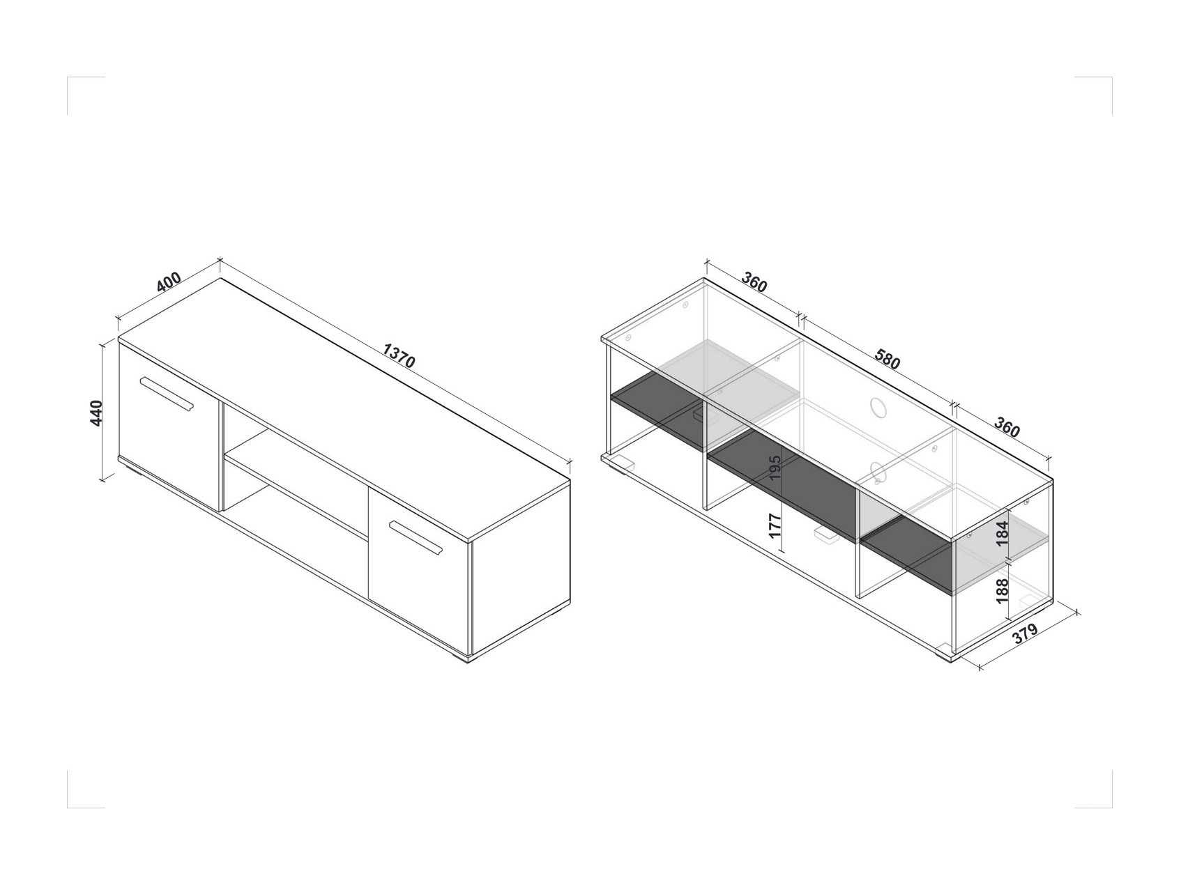 TV komoda Cirveso 109 (Belo + Sjajno belo)