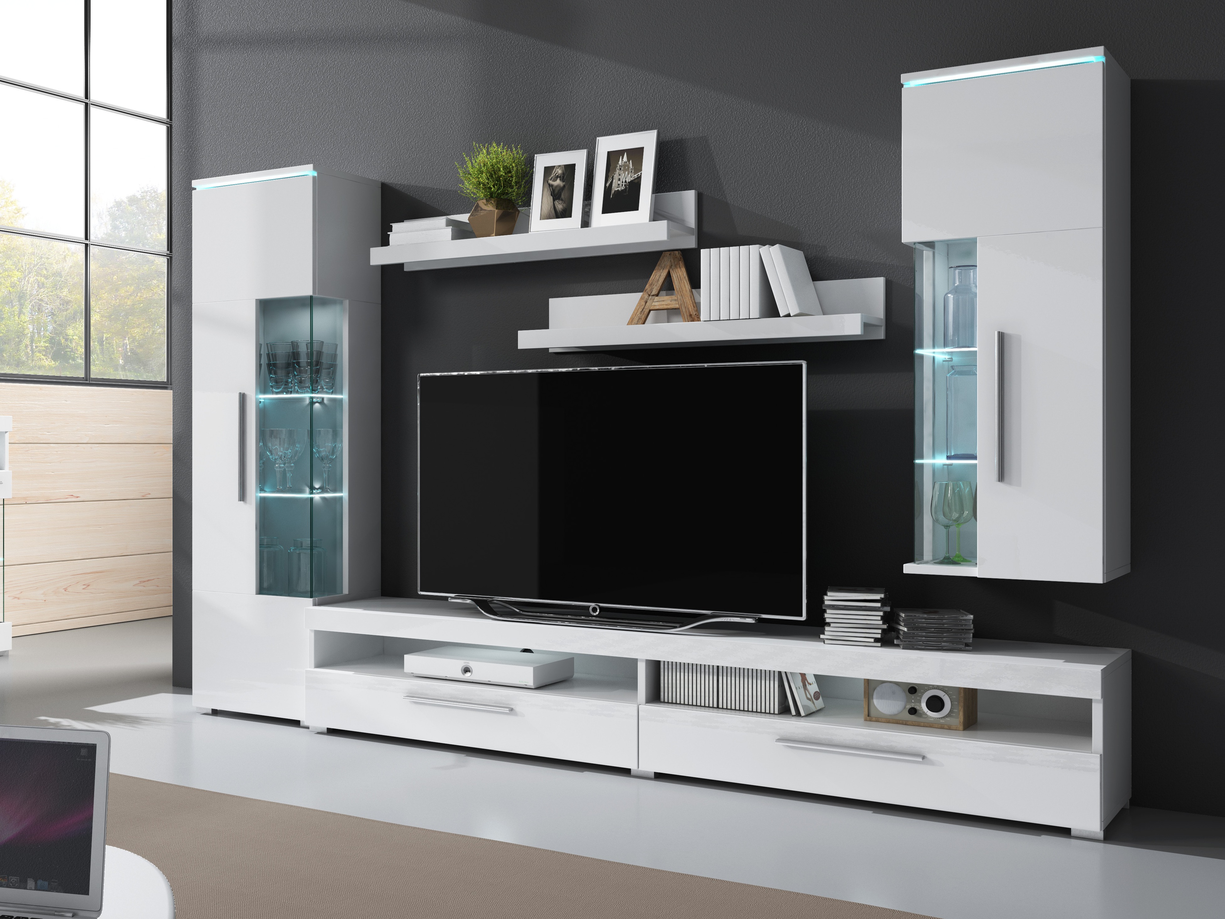 Zidni set polica Torvire 105 (Belo + Sjajno belo)