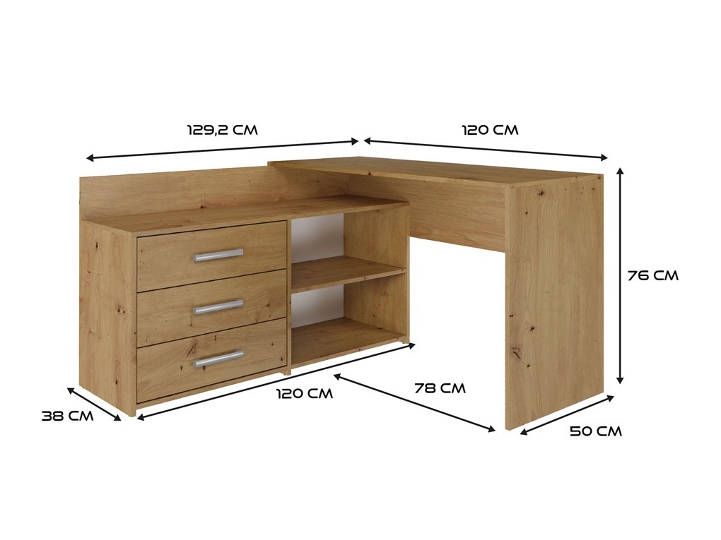 Ugaoni kancelarijski sto Mandeville 131 (Artisan hrast)