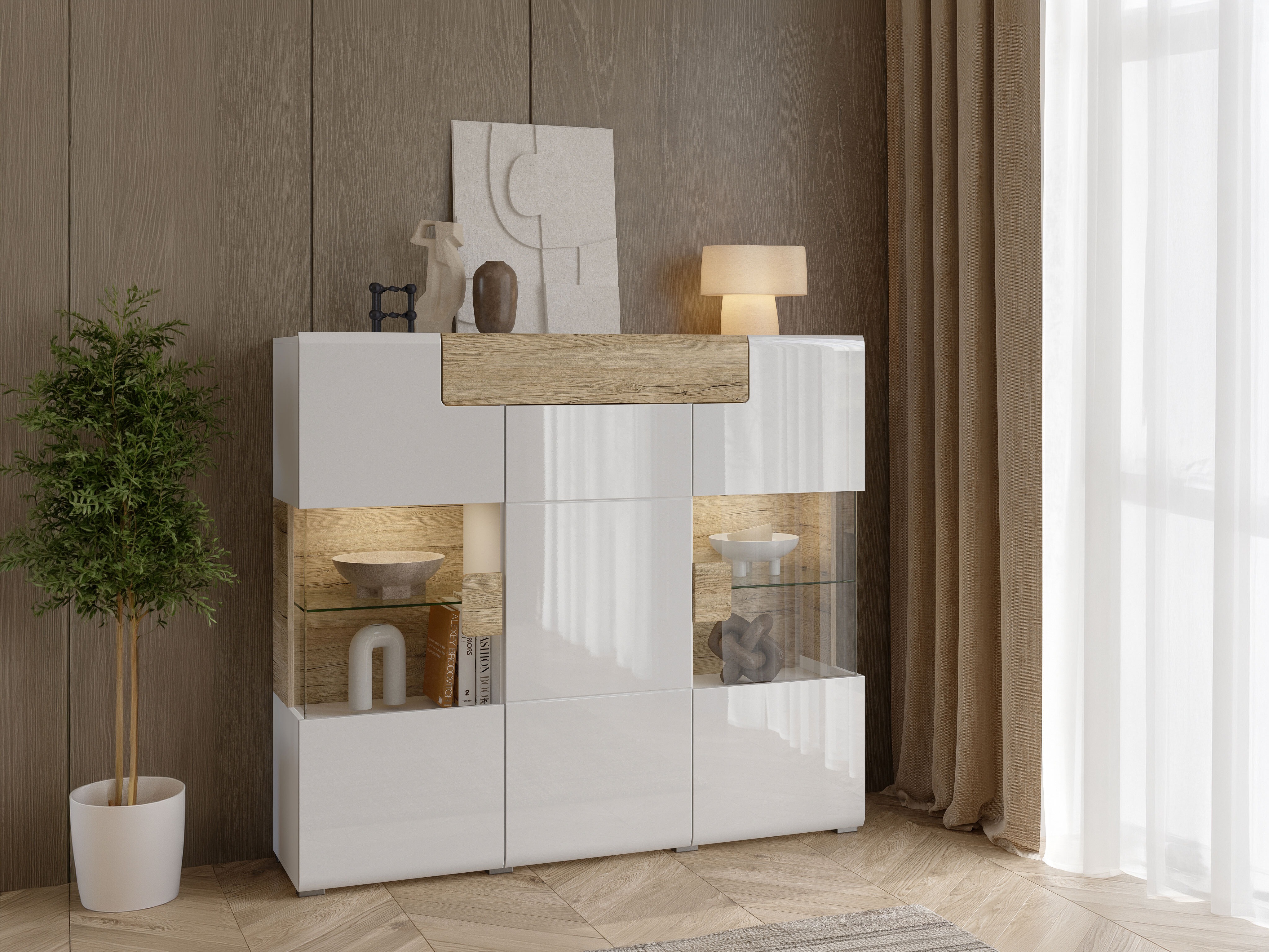 Ormarić Torsone 100 (Belo + Sjajno belo + Hrast San Remo)