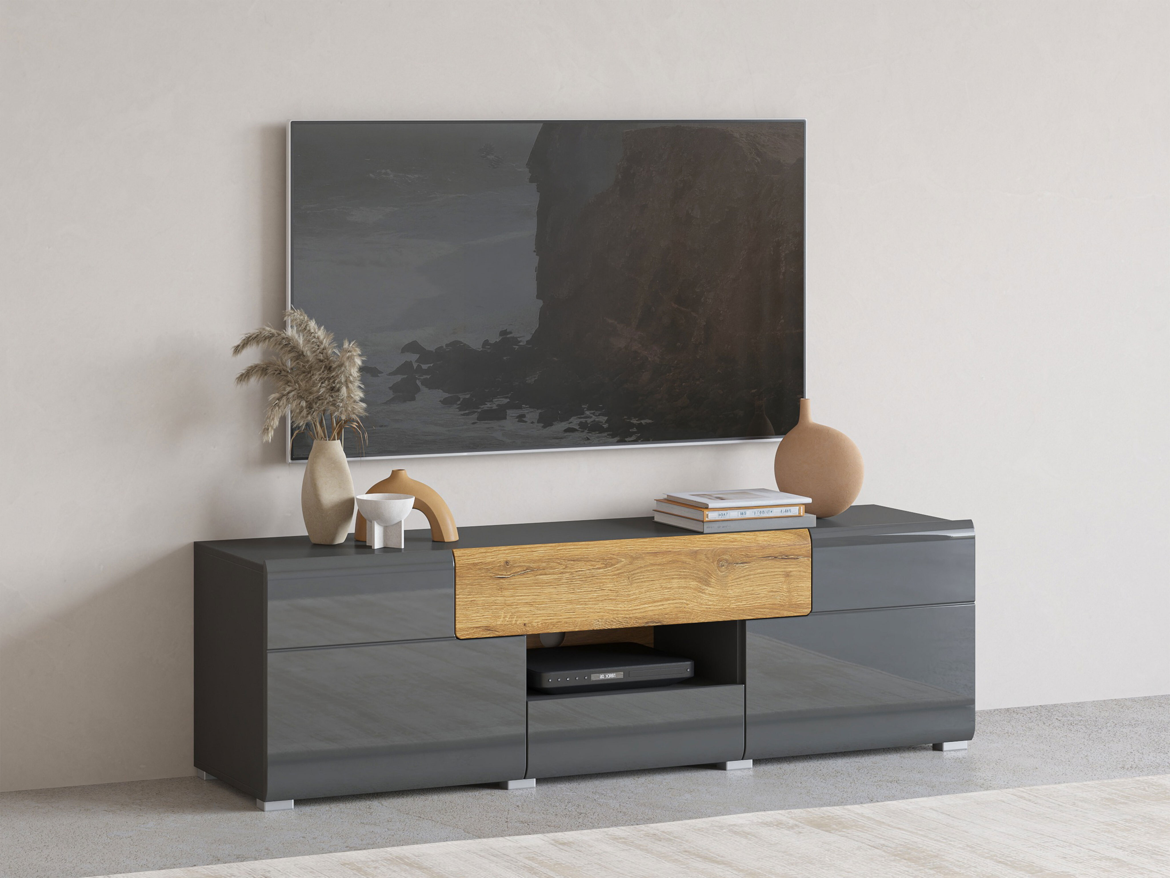 TV komoda Torsone 101 (Antracit + Gloss antracit + Grandson hrast)