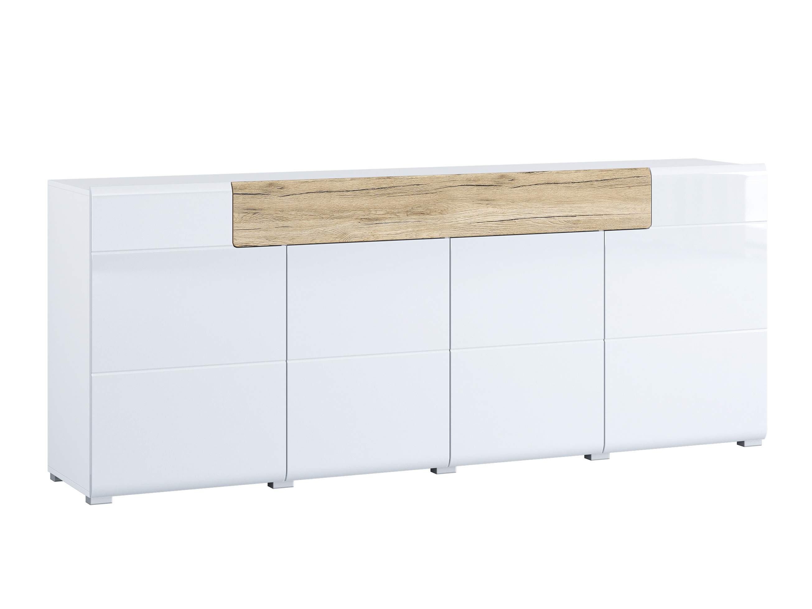 Komoda Torsone 102 (Belo + Sjajno belo + Hrast San Remo)
