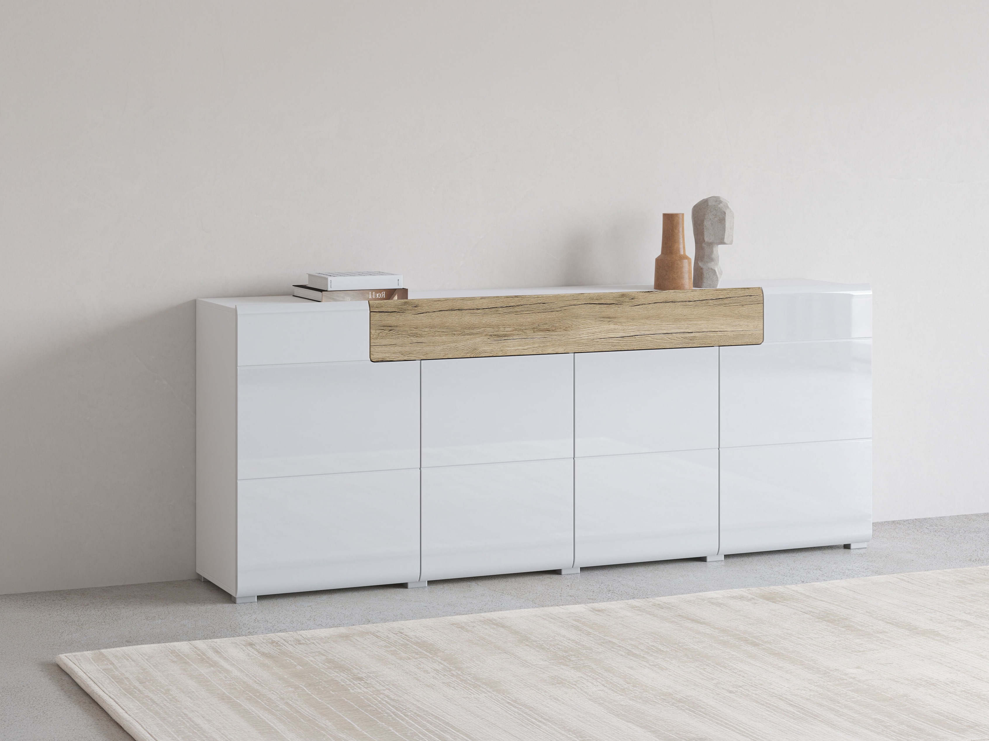 Komoda Torsone 102 (Belo + Sjajno belo + Hrast San Remo)