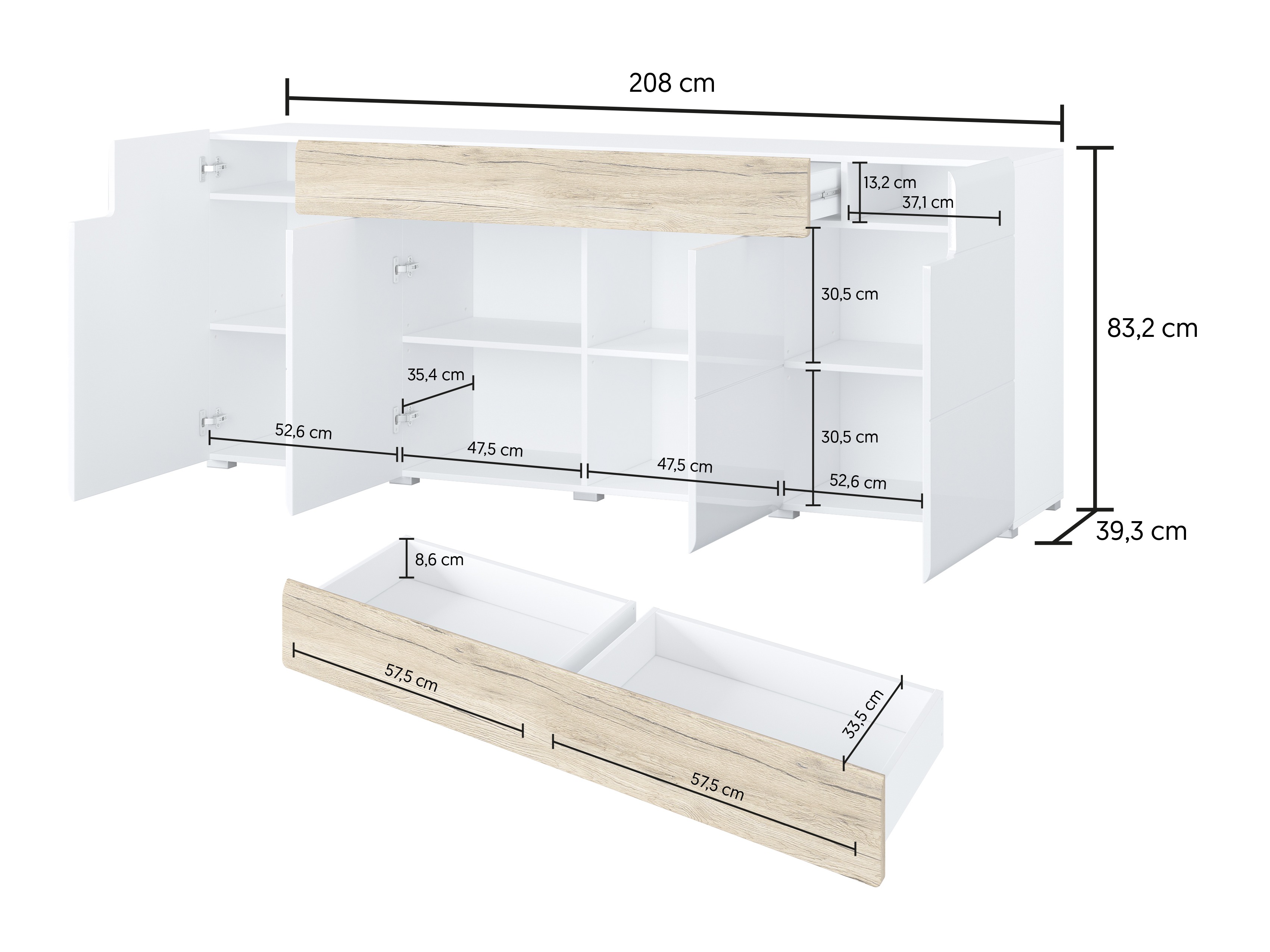 Komoda Torsone 102 (Belo + Sjajno belo)