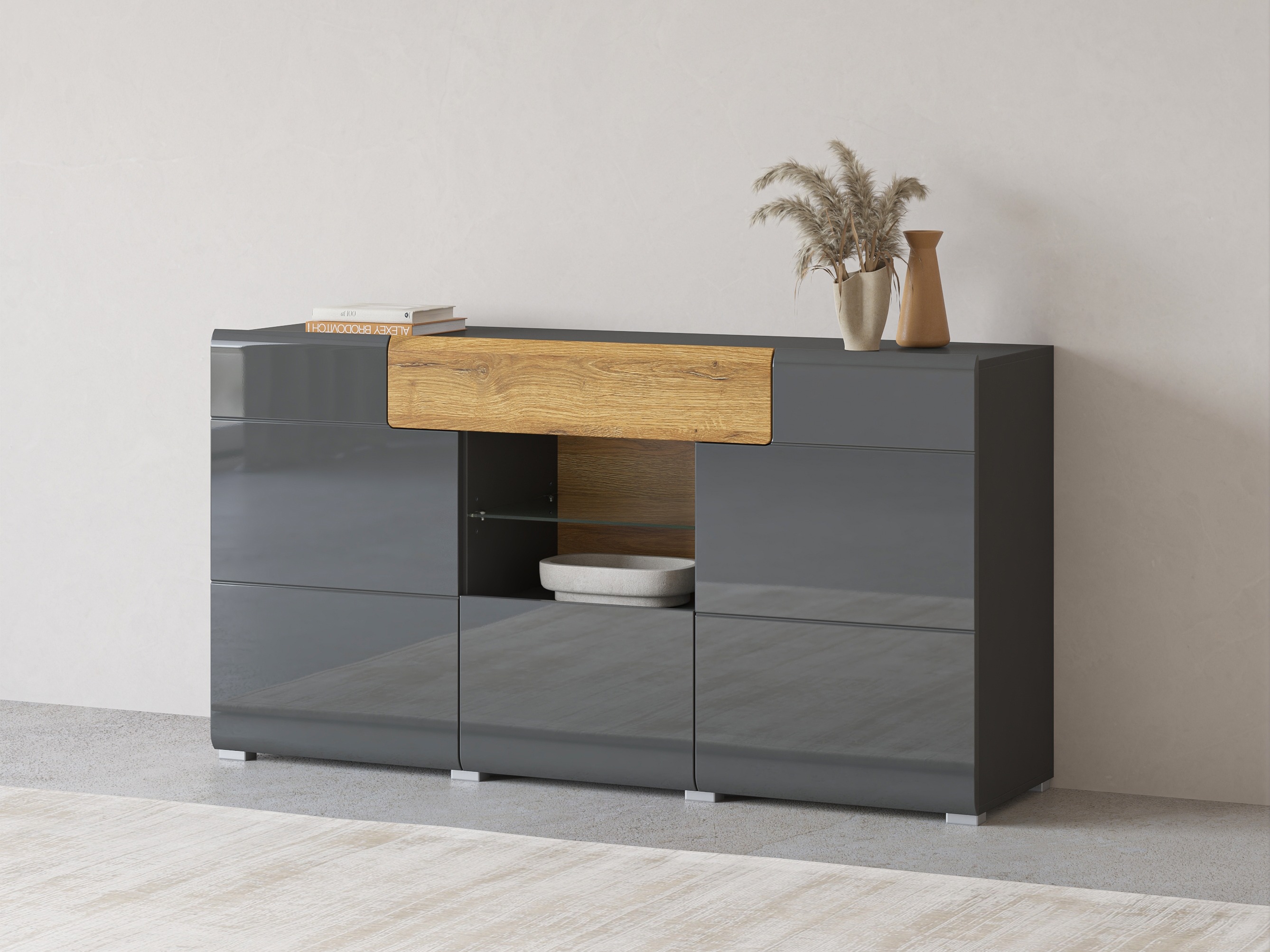 Komoda Torsone 108 (Antracit + Gloss antracit + Grandson hrast)