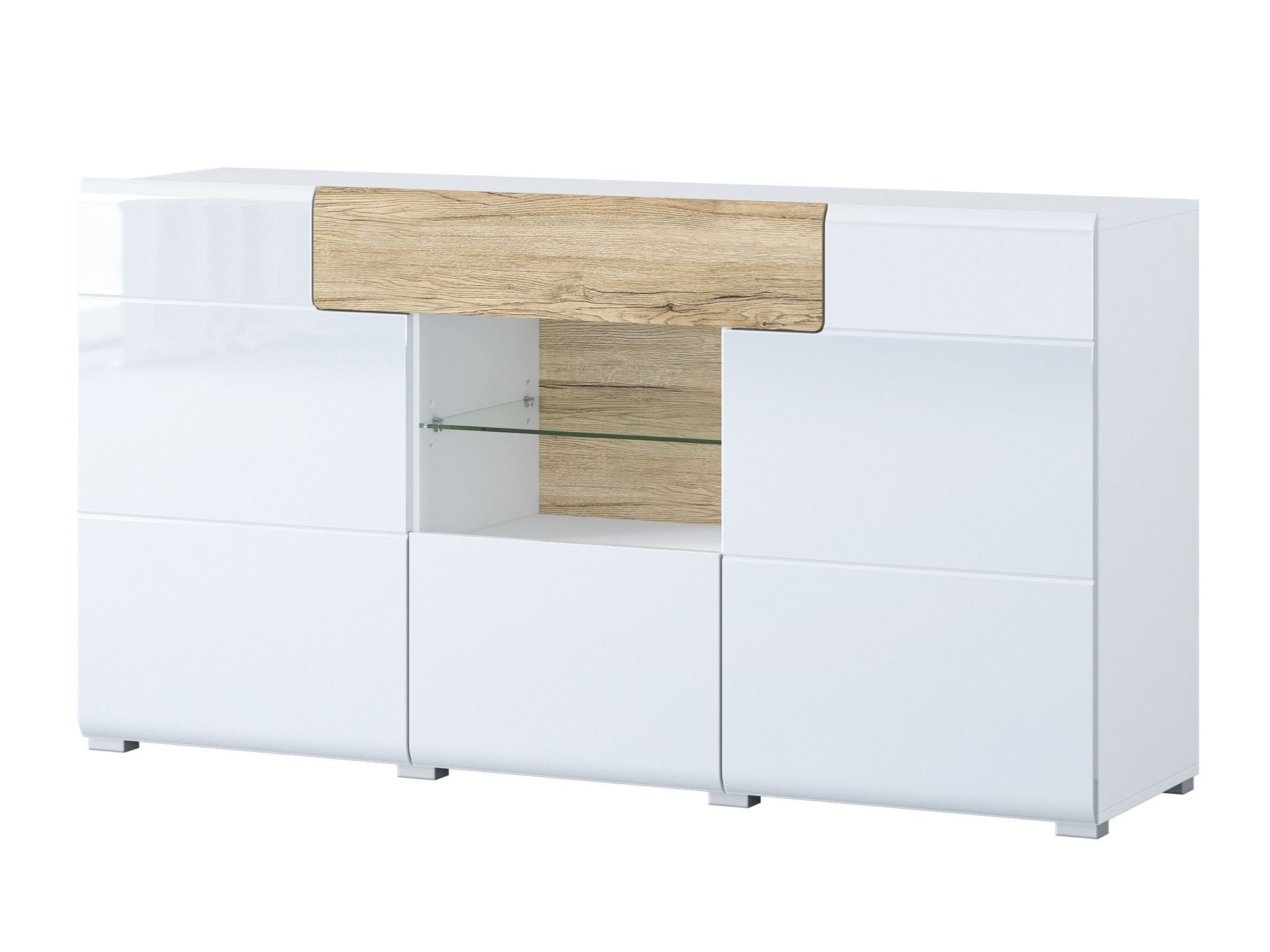 Komoda Torsone 108 (Belo + Sjajno belo + Hrast San Remo)