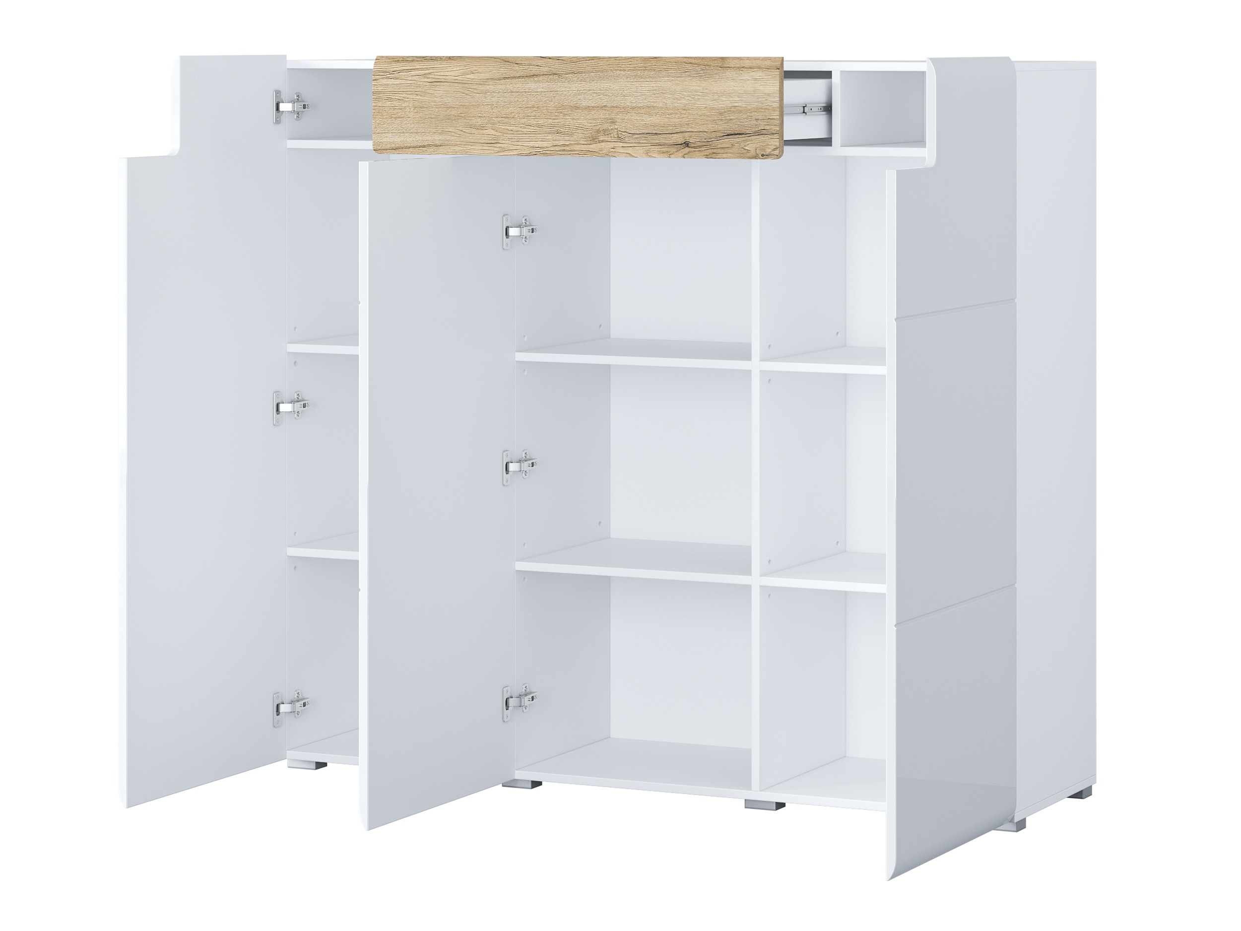 Komoda Torsone 112 (Belo + Sjajno belo + Hrast San Remo)
